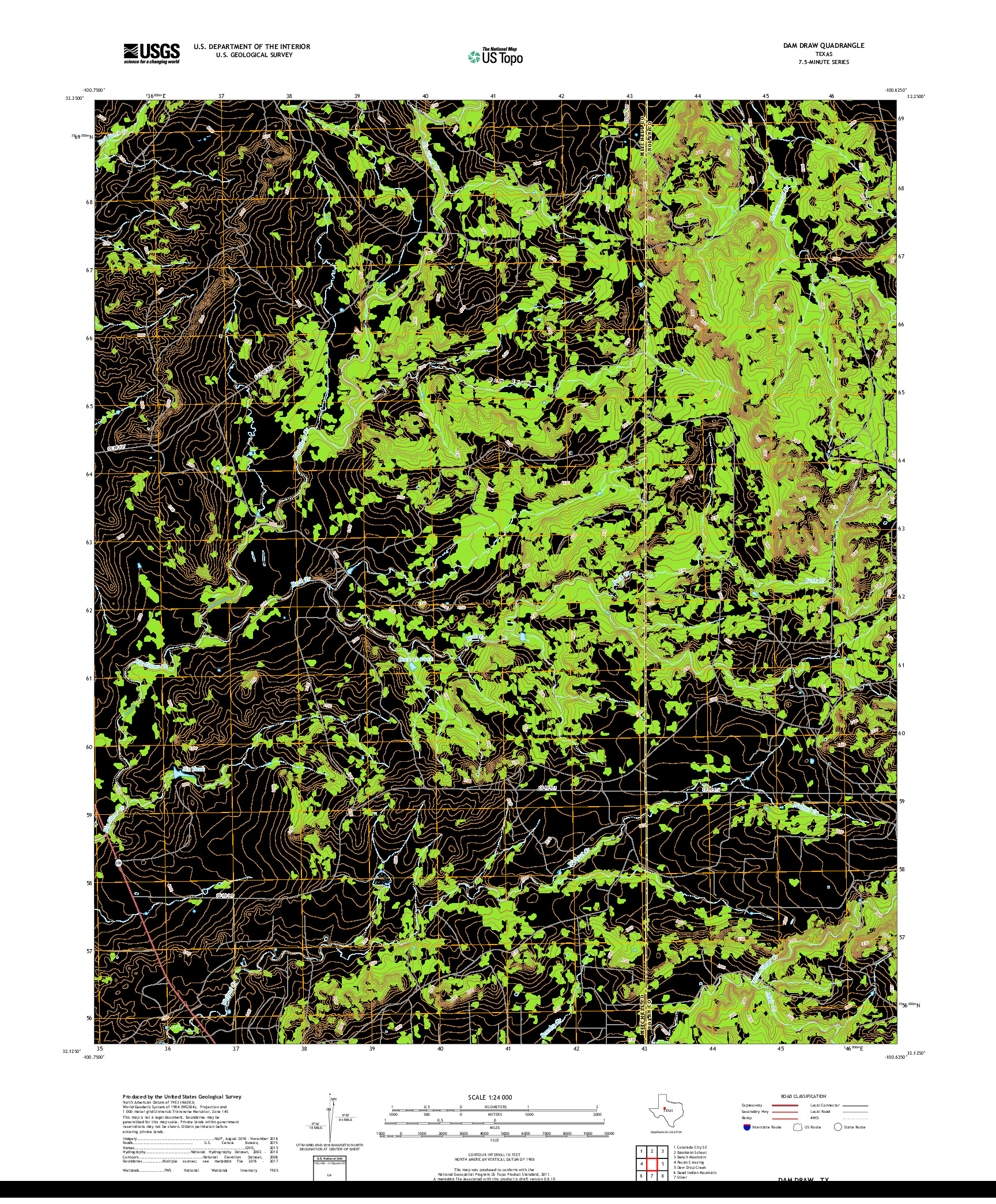 USGS US TOPO 7.5-MINUTE MAP FOR DAM DRAW, TX 2019