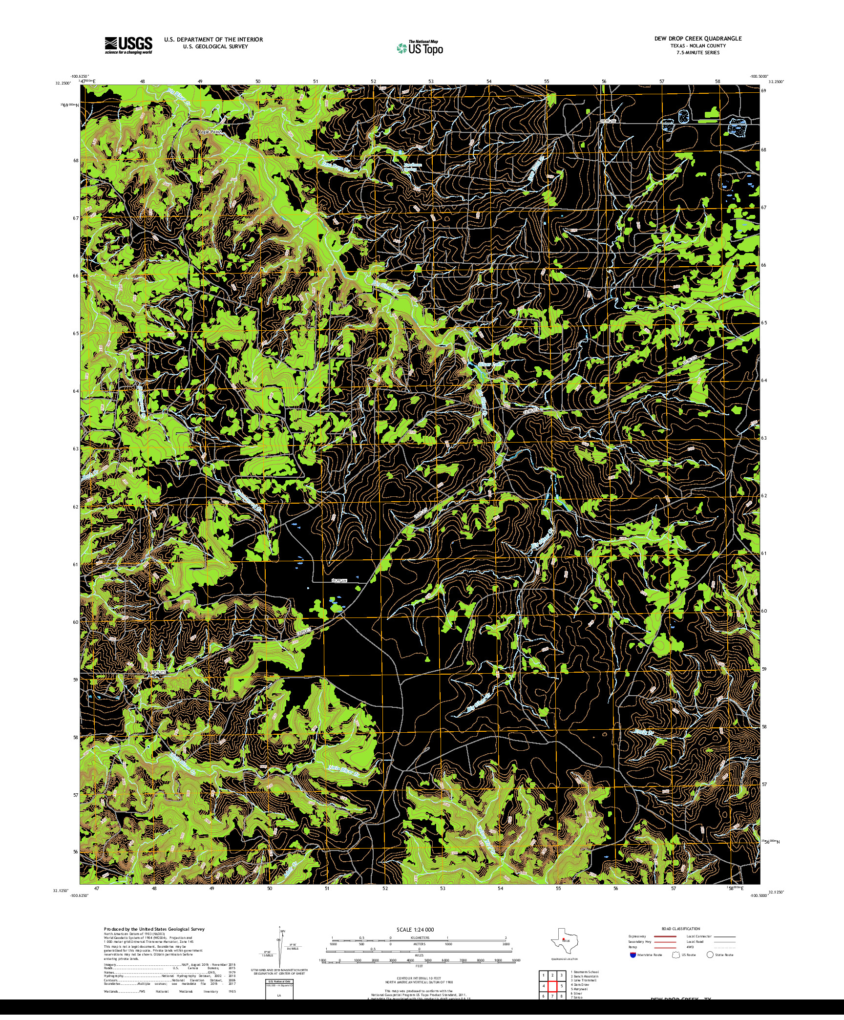 USGS US TOPO 7.5-MINUTE MAP FOR DEW DROP CREEK, TX 2019