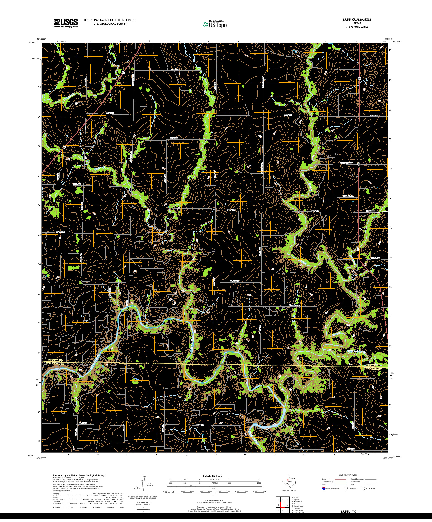 USGS US TOPO 7.5-MINUTE MAP FOR DUNN, TX 2019