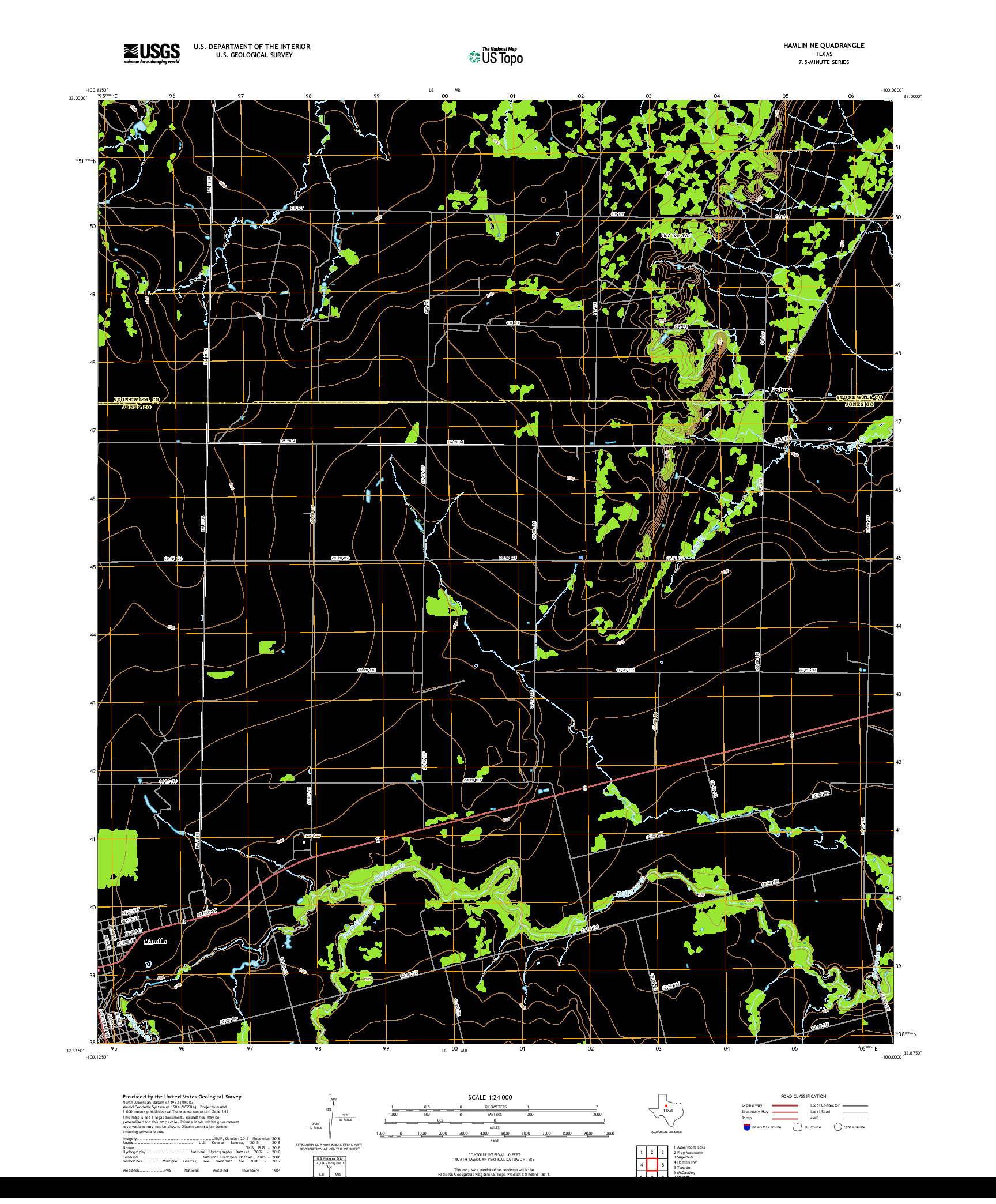 USGS US TOPO 7.5-MINUTE MAP FOR HAMLIN NE, TX 2019