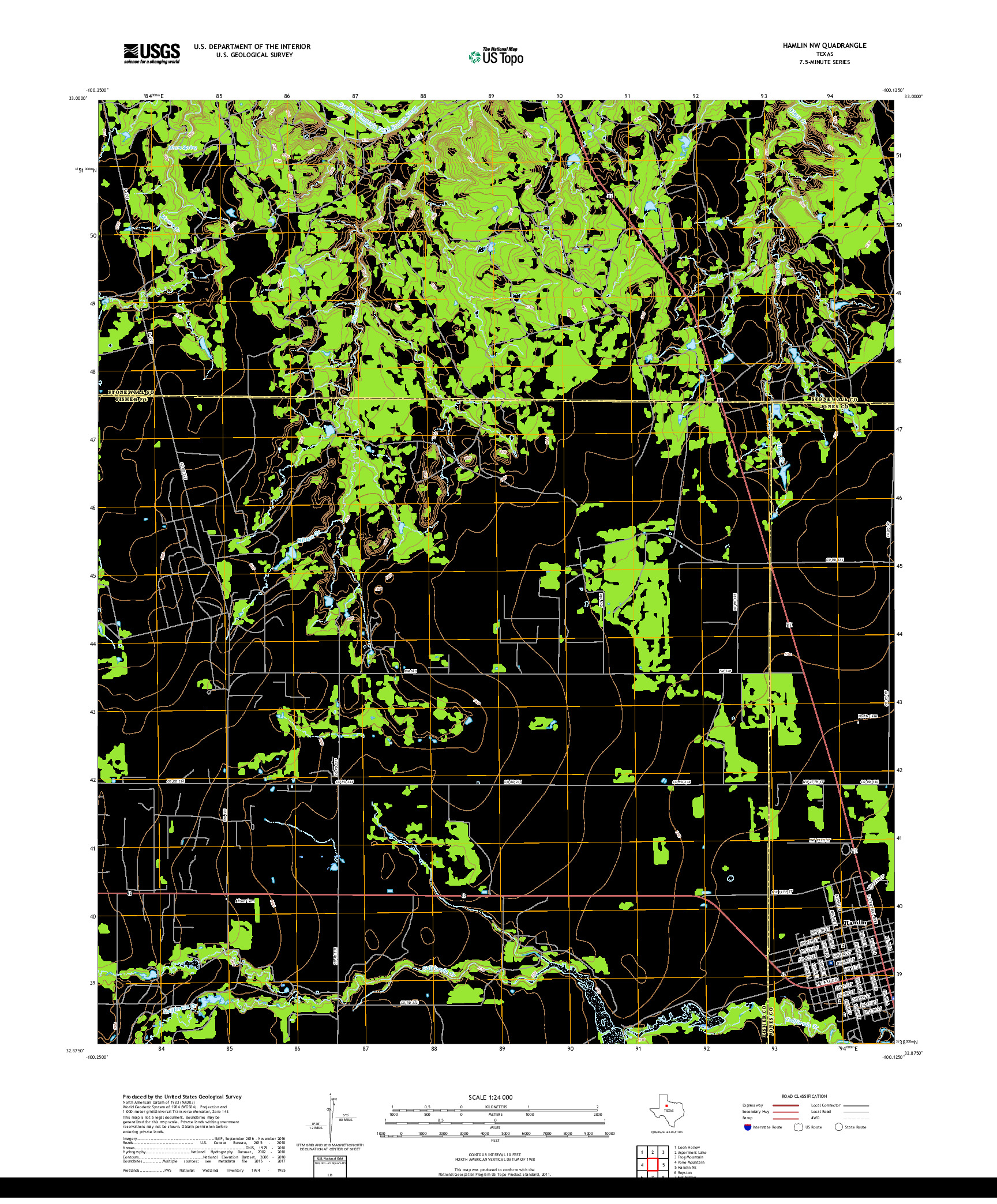 USGS US TOPO 7.5-MINUTE MAP FOR HAMLIN NW, TX 2019