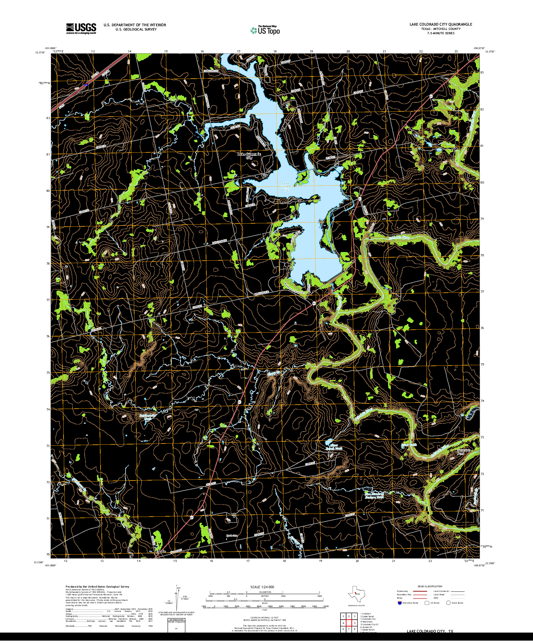 USGS US TOPO 7.5-MINUTE MAP FOR LAKE COLORADO CITY, TX 2019