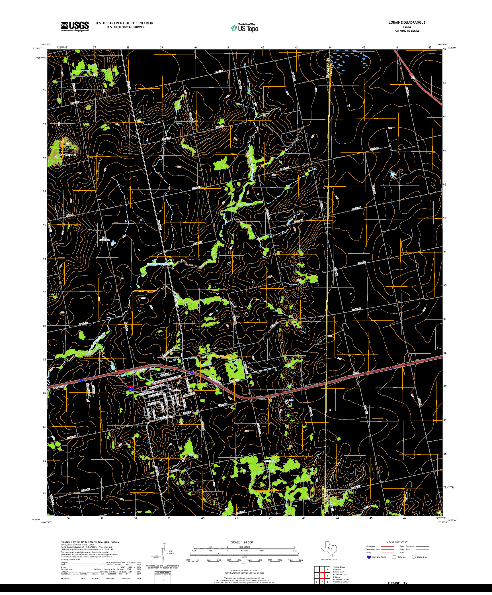 USGS US TOPO 7.5-MINUTE MAP FOR LORAINE, TX 2019