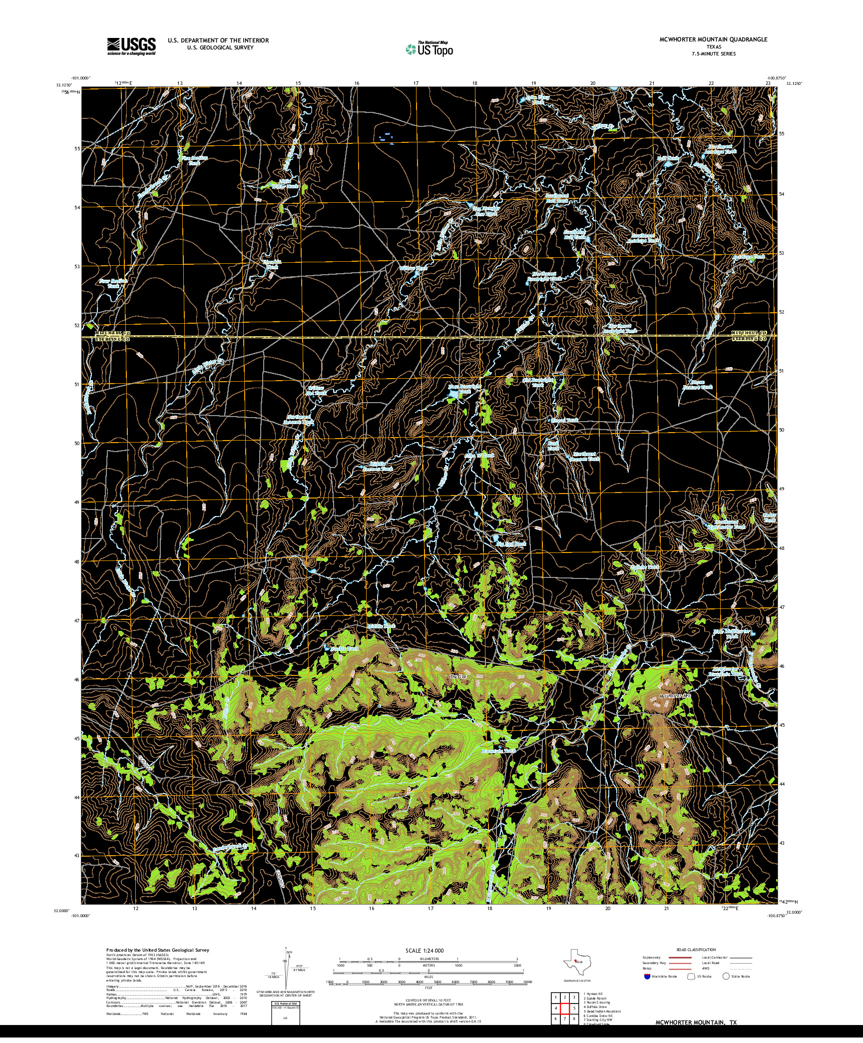USGS US TOPO 7.5-MINUTE MAP FOR MCWHORTER MOUNTAIN, TX 2019