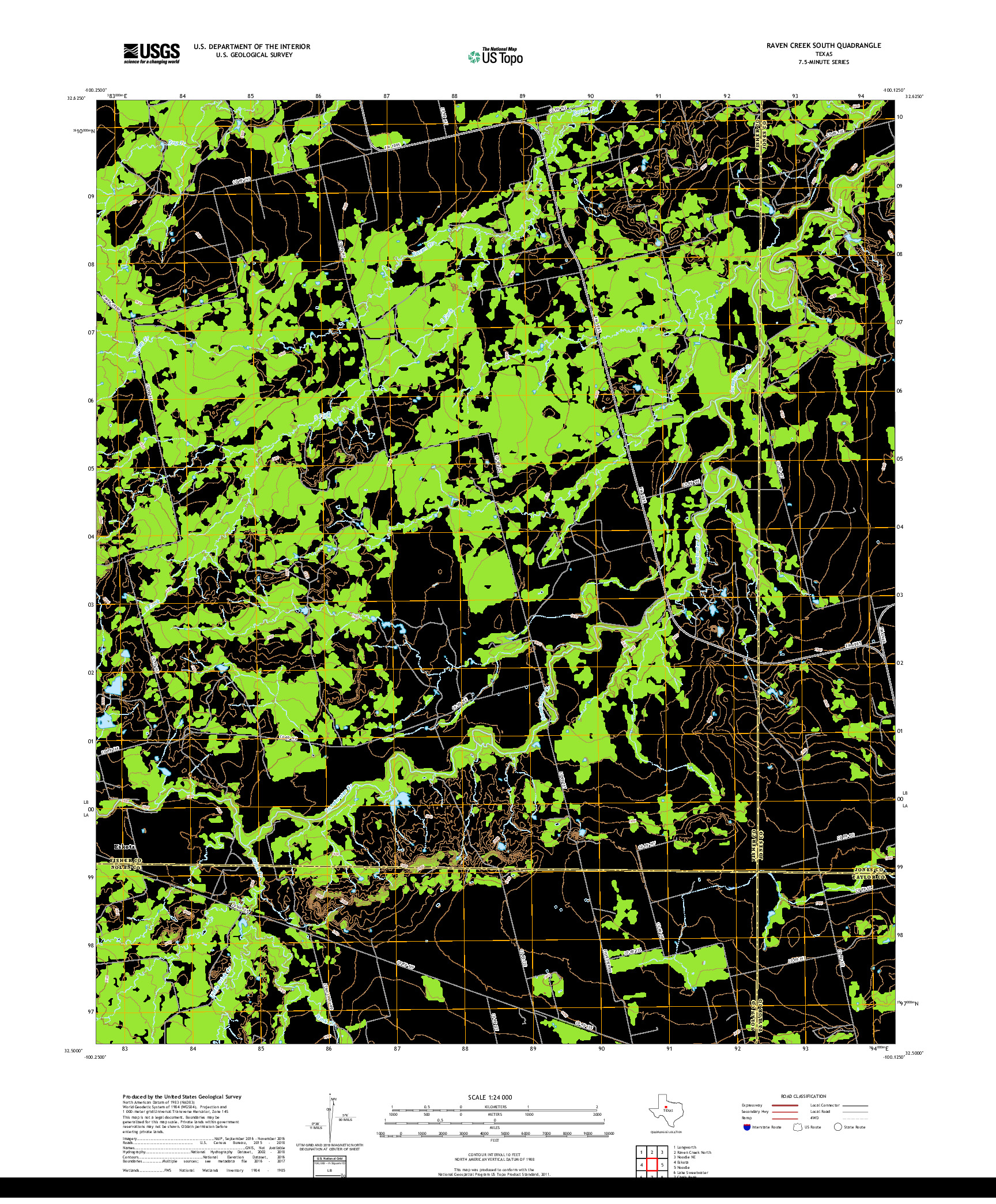 USGS US TOPO 7.5-MINUTE MAP FOR RAVEN CREEK SOUTH, TX 2019