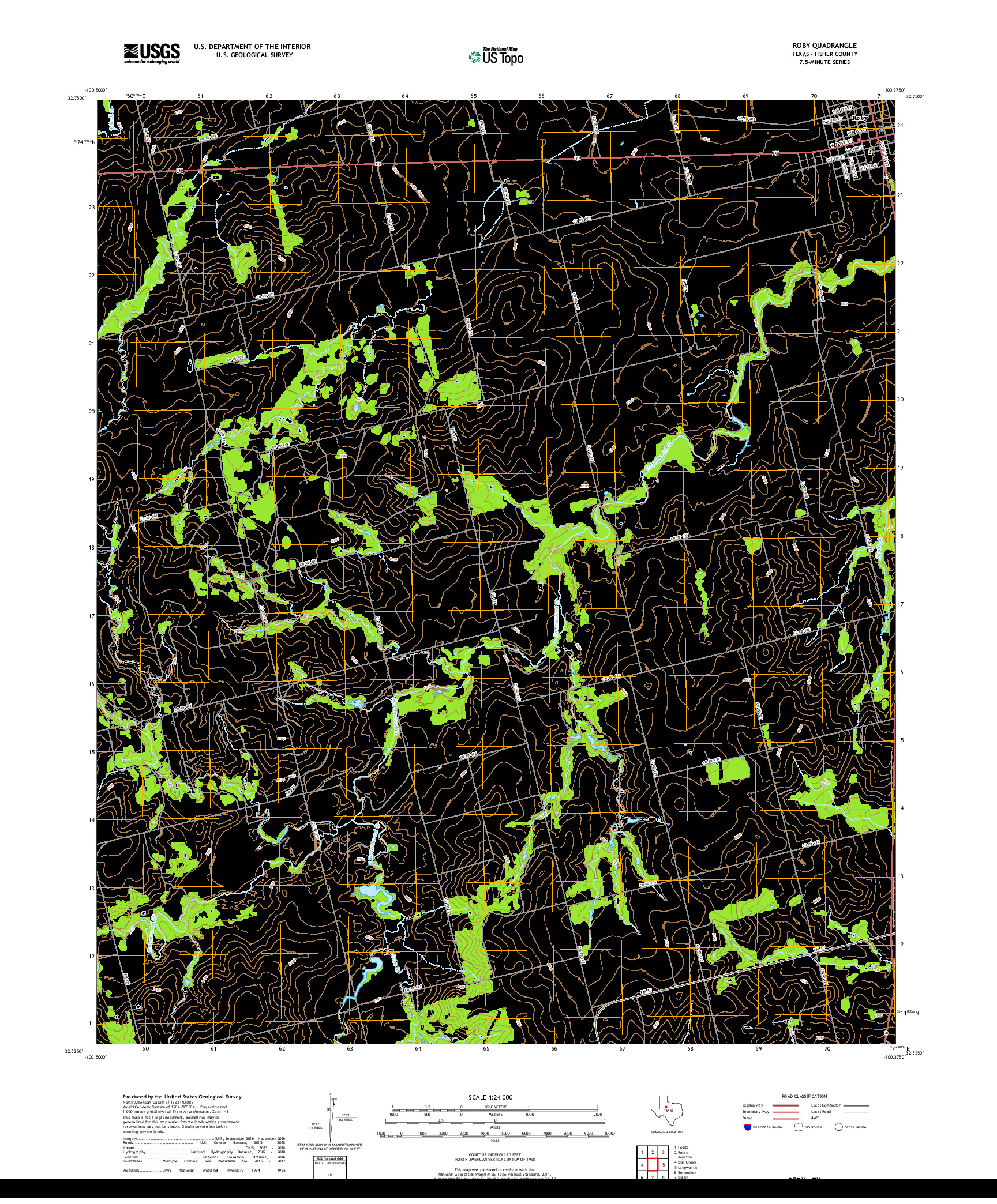 USGS US TOPO 7.5-MINUTE MAP FOR ROBY, TX 2019