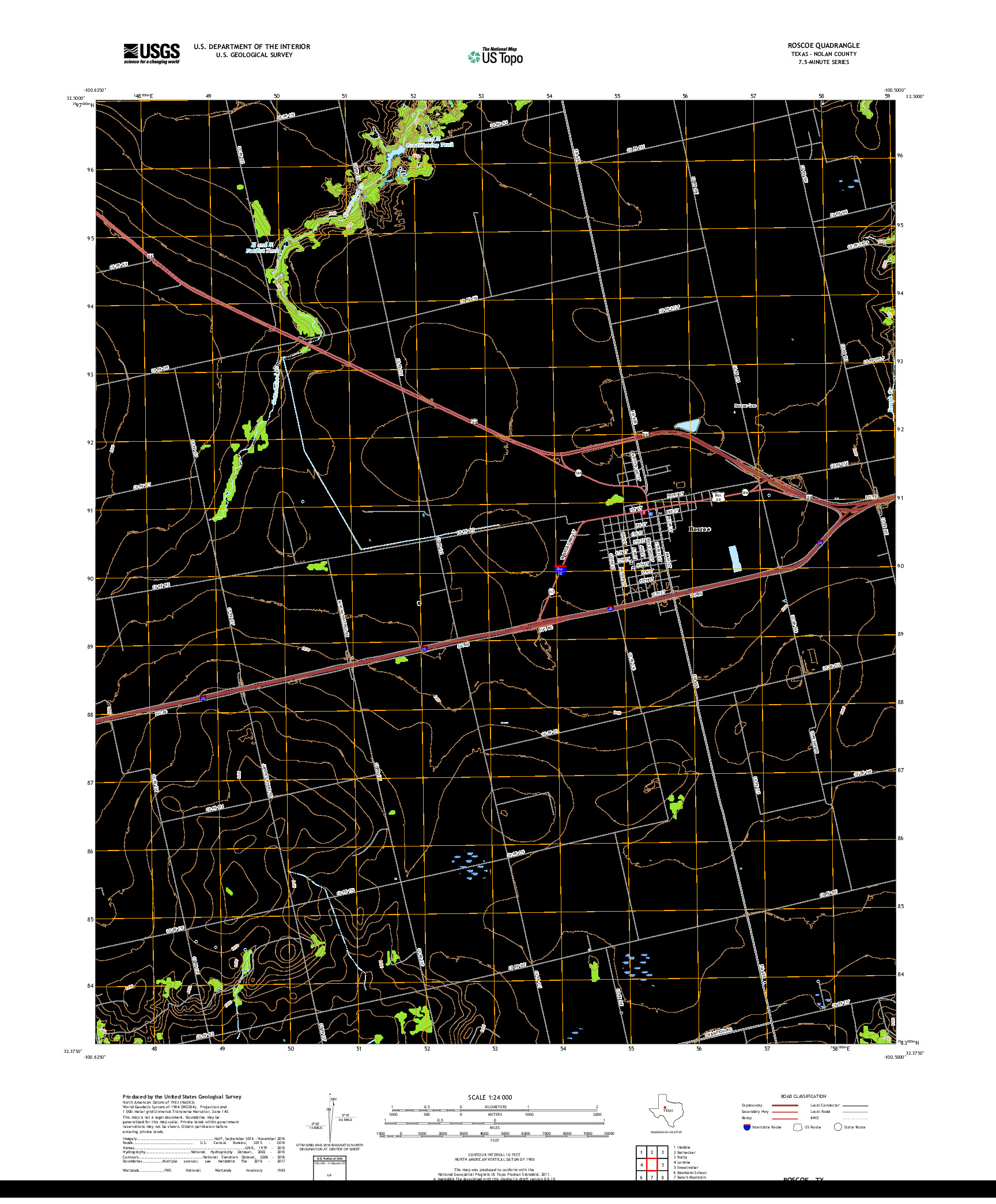 USGS US TOPO 7.5-MINUTE MAP FOR ROSCOE, TX 2019