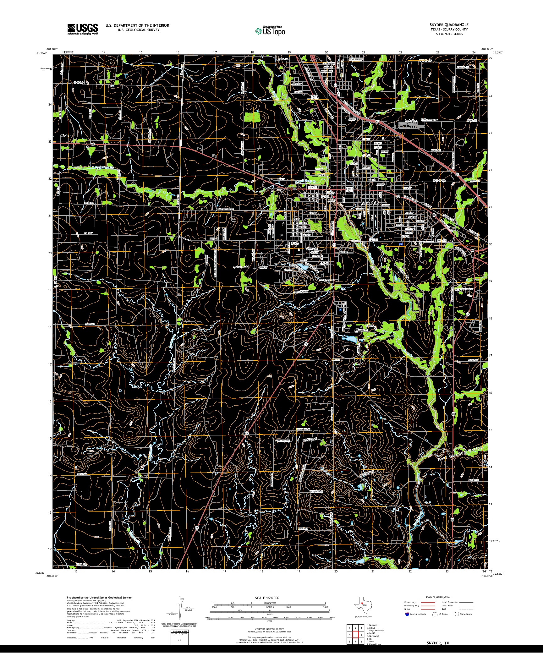 USGS US TOPO 7.5-MINUTE MAP FOR SNYDER, TX 2019