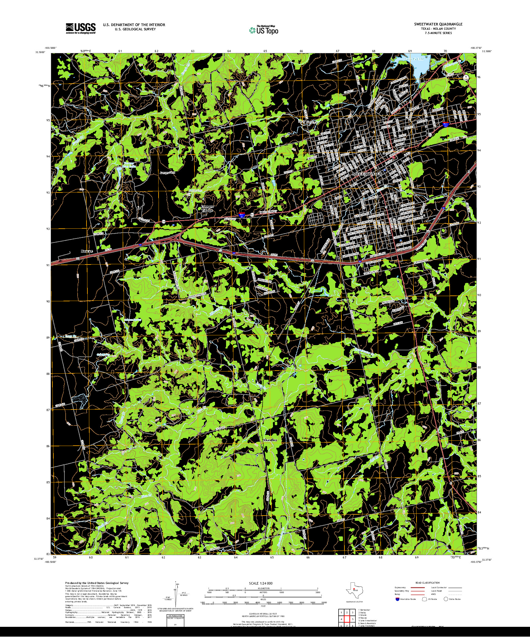 USGS US TOPO 7.5-MINUTE MAP FOR SWEETWATER, TX 2019