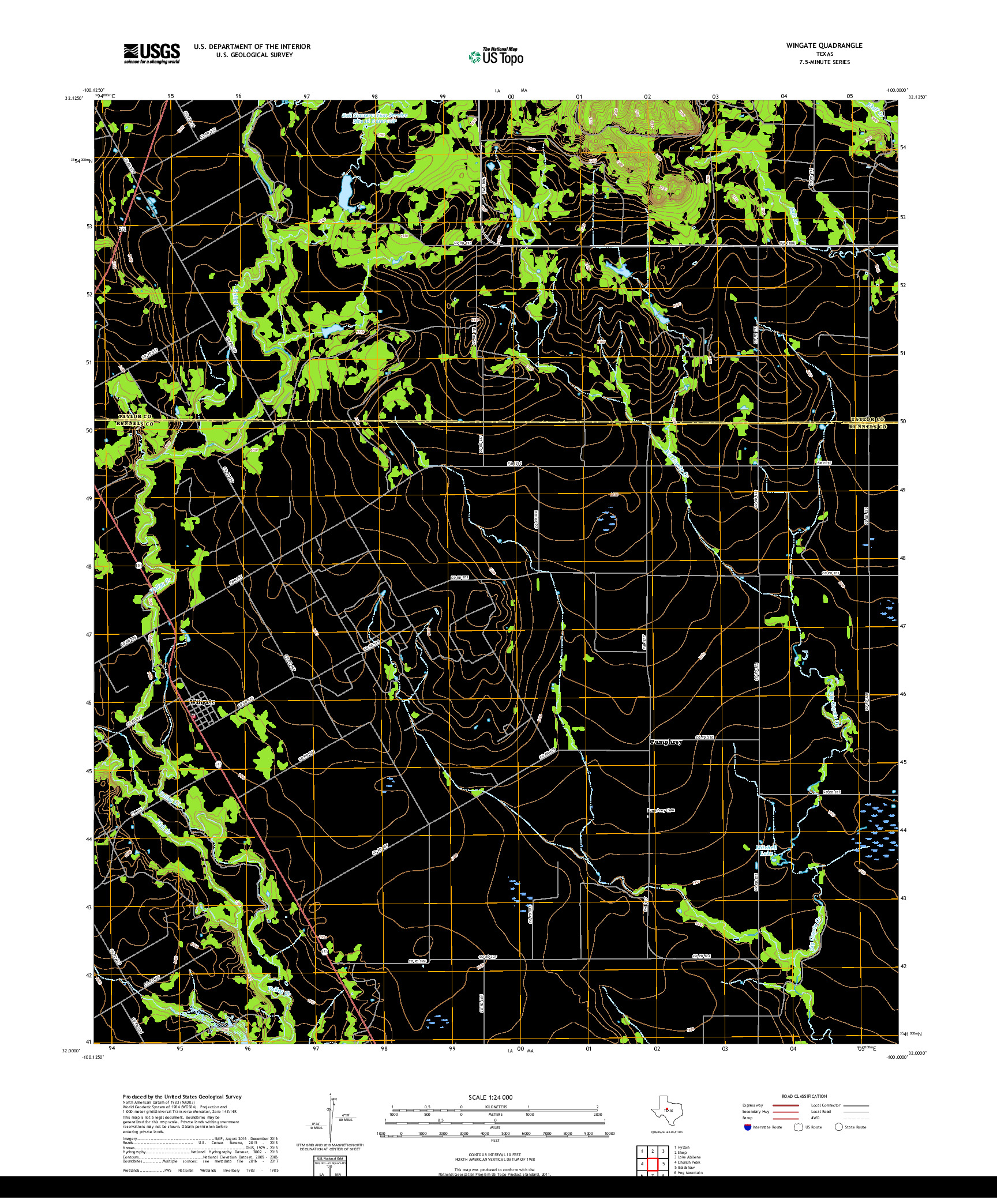 USGS US TOPO 7.5-MINUTE MAP FOR WINGATE, TX 2019