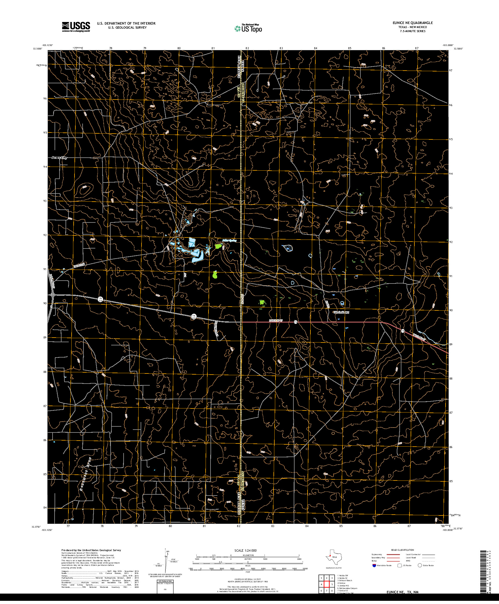 USGS US TOPO 7.5-MINUTE MAP FOR EUNICE NE, TX,NM 2019