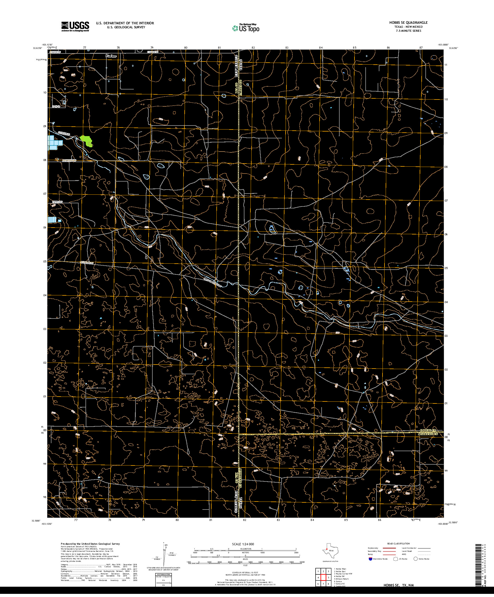 USGS US TOPO 7.5-MINUTE MAP FOR HOBBS SE, TX,NM 2019