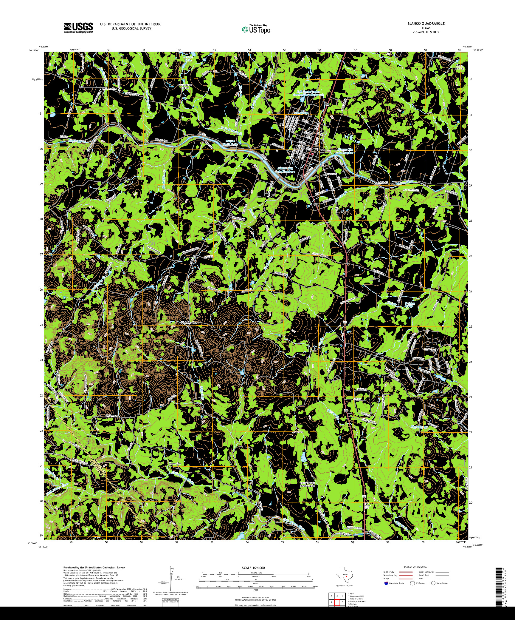 USGS US TOPO 7.5-MINUTE MAP FOR BLANCO, TX 2019