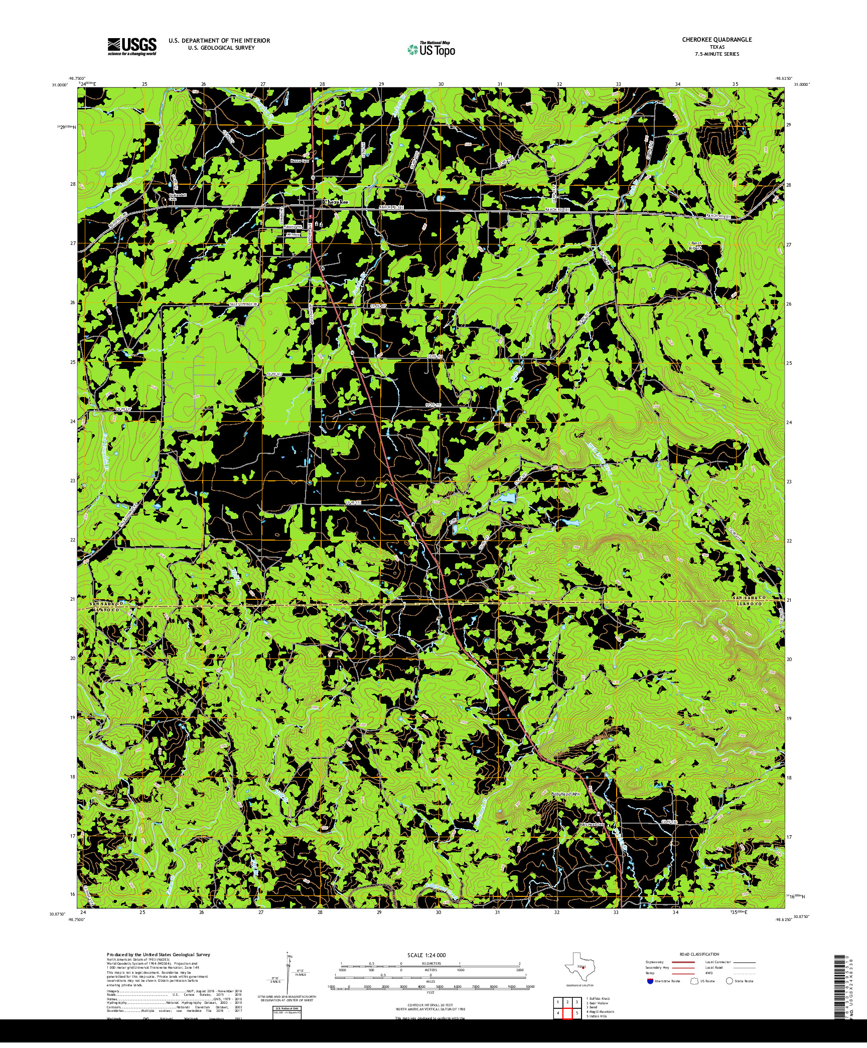 USGS US TOPO 7.5-MINUTE MAP FOR CHEROKEE, TX 2019