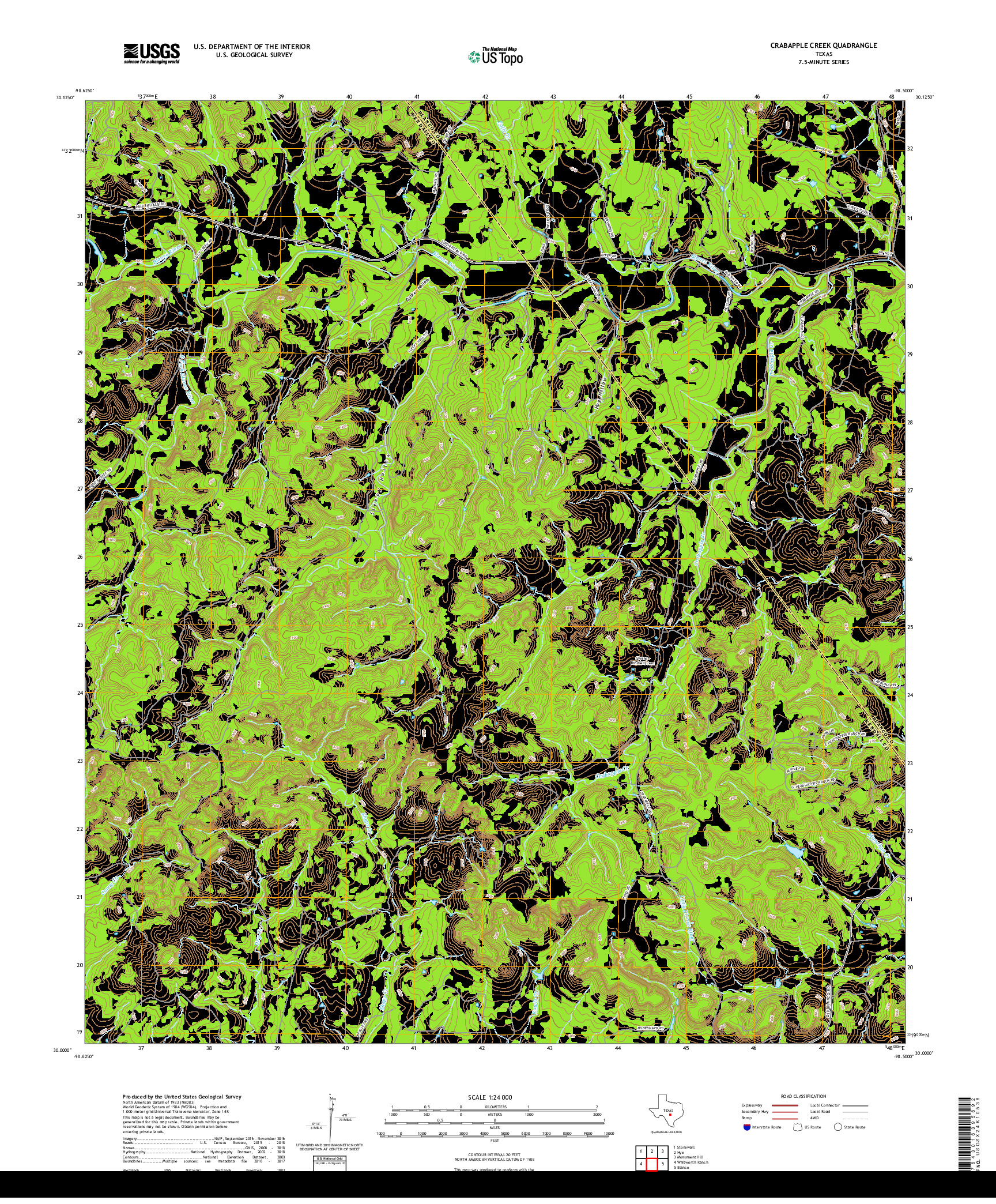 USGS US TOPO 7.5-MINUTE MAP FOR CRABAPPLE CREEK, TX 2019