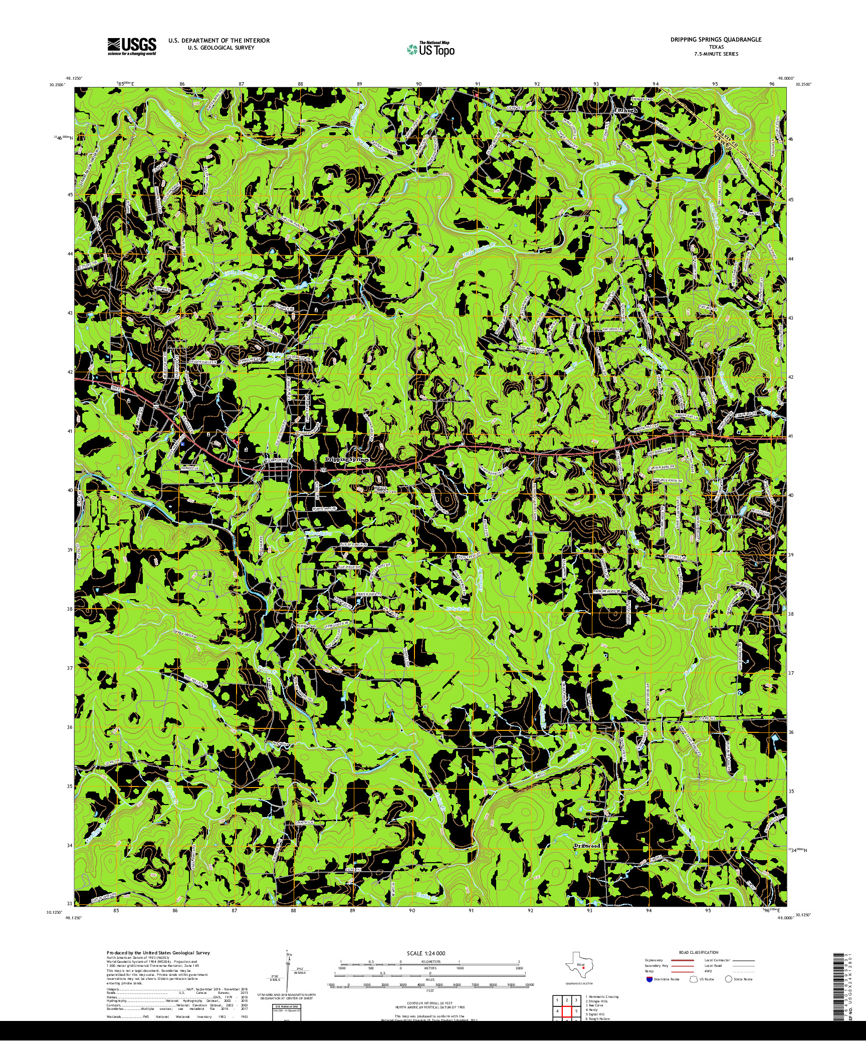 USGS US TOPO 7.5-MINUTE MAP FOR DRIPPING SPRINGS, TX 2019