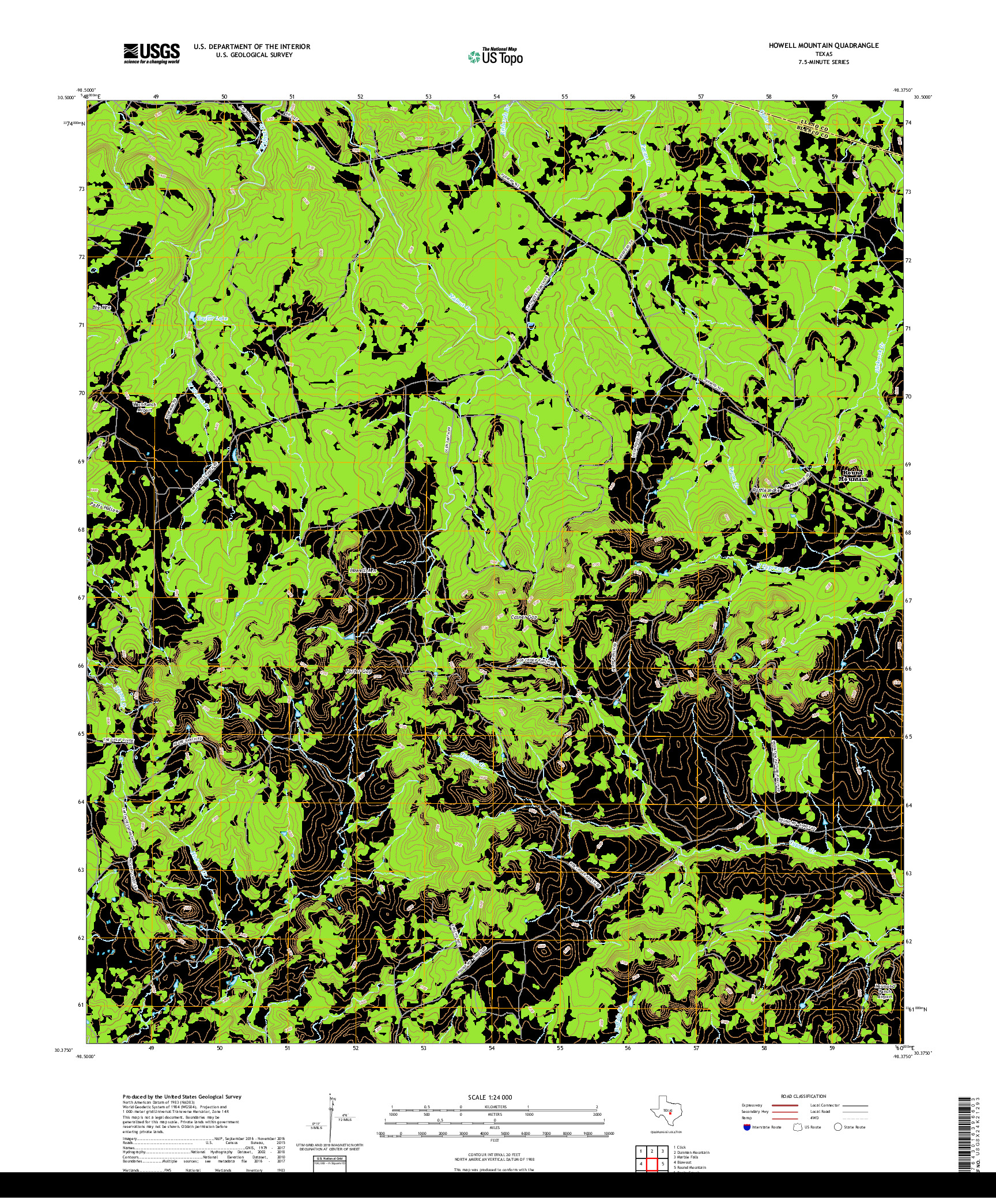 USGS US TOPO 7.5-MINUTE MAP FOR HOWELL MOUNTAIN, TX 2019