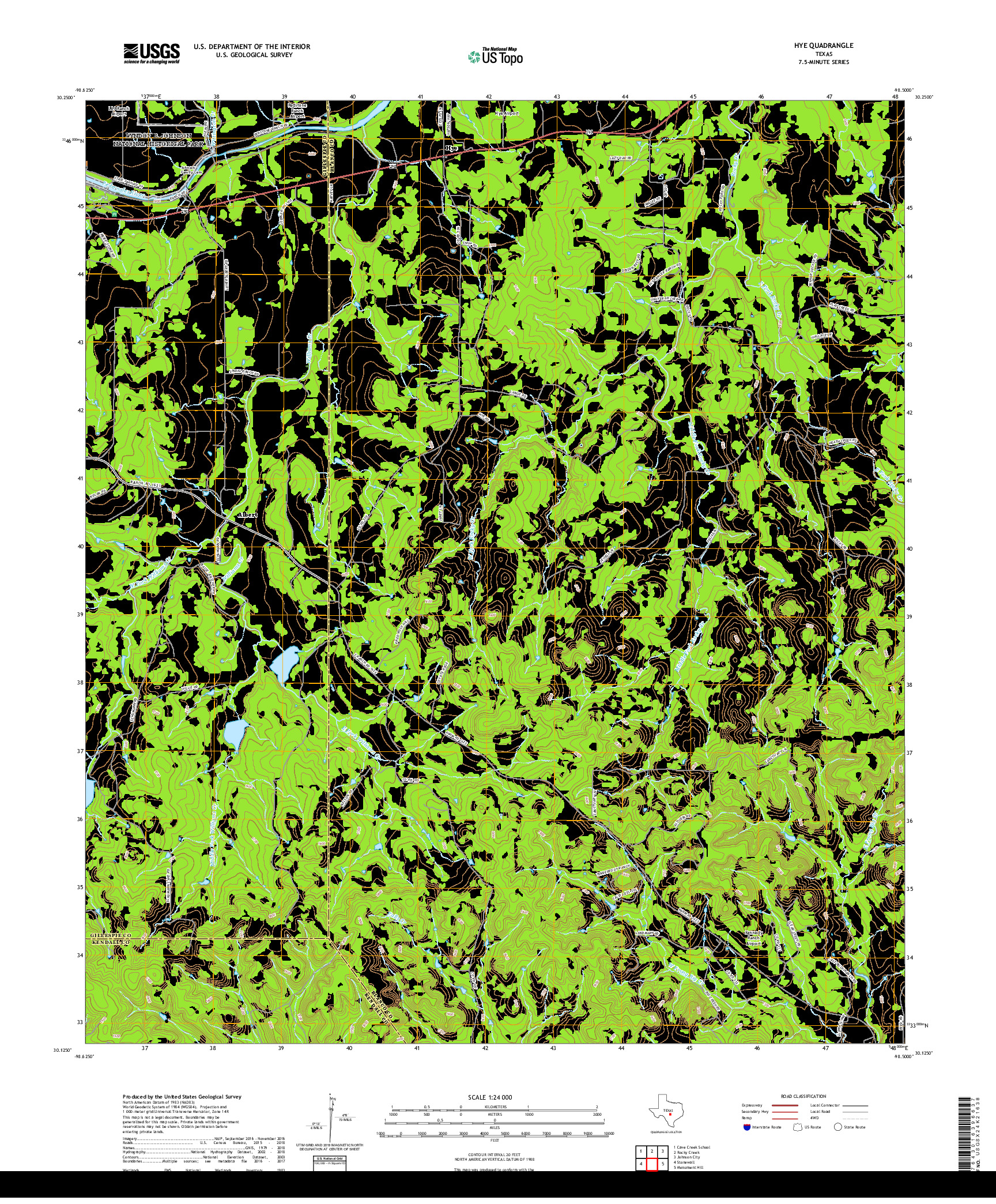 USGS US TOPO 7.5-MINUTE MAP FOR HYE, TX 2019