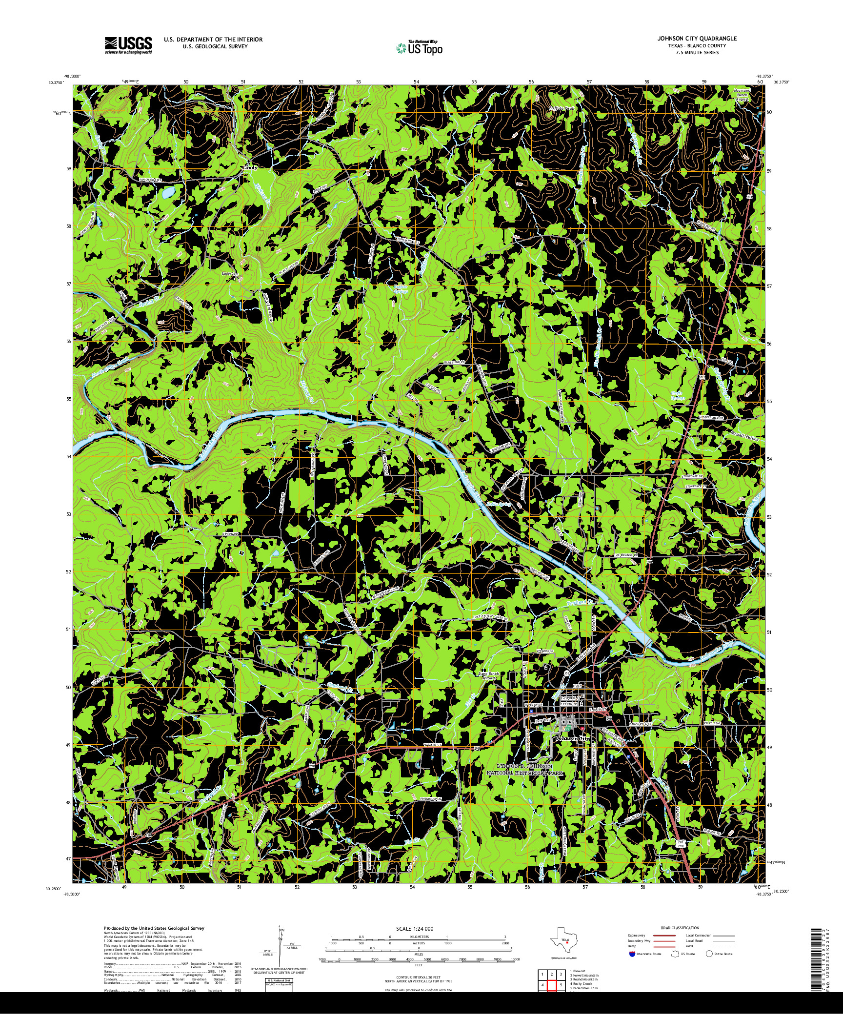 USGS US TOPO 7.5-MINUTE MAP FOR JOHNSON CITY, TX 2019