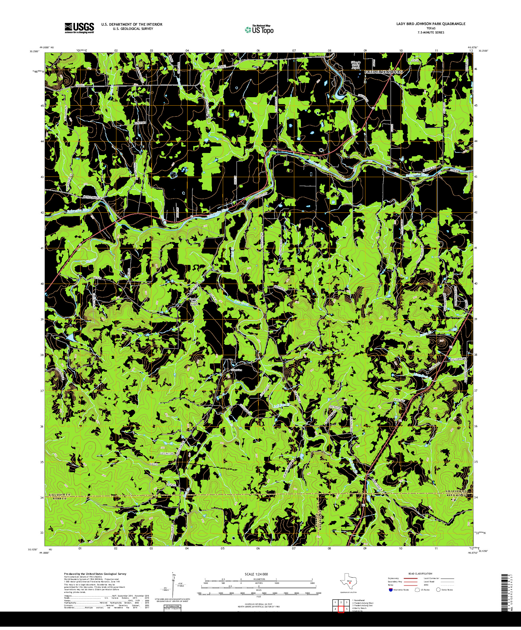 USGS US TOPO 7.5-MINUTE MAP FOR LADY BIRD JOHNSON PARK, TX 2019