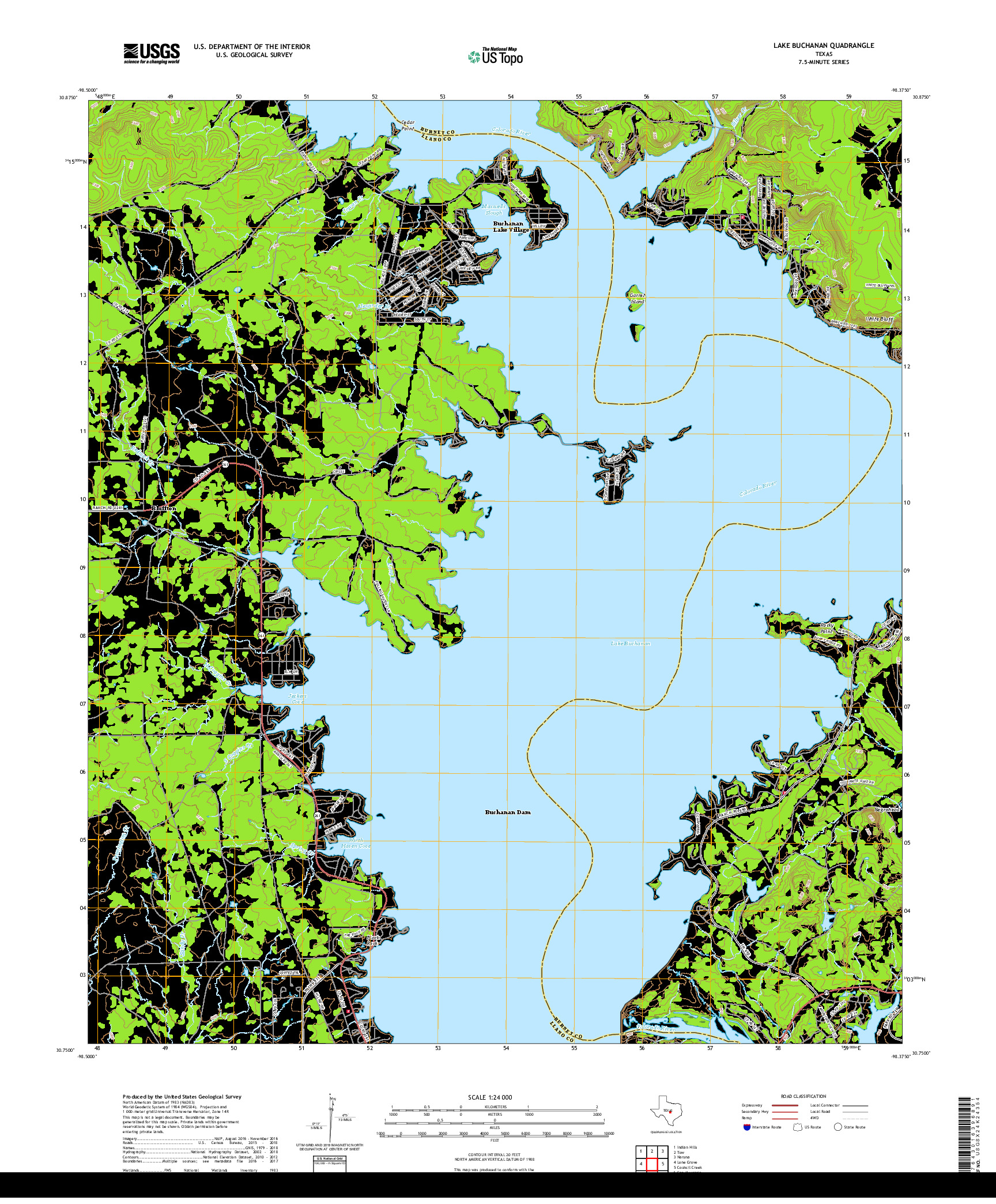 USGS US TOPO 7.5-MINUTE MAP FOR LAKE BUCHANAN, TX 2019