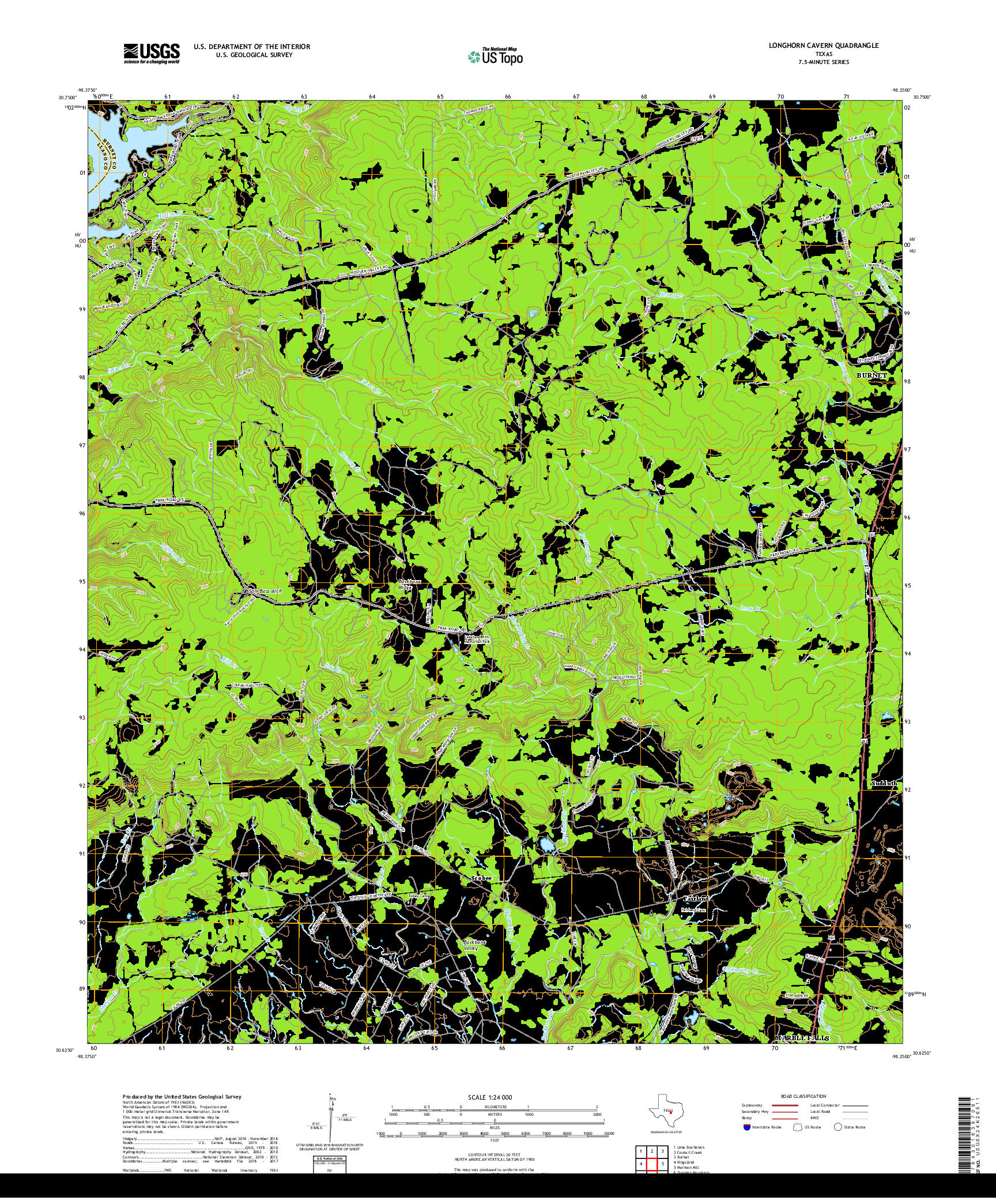 USGS US TOPO 7.5-MINUTE MAP FOR LONGHORN CAVERN, TX 2019