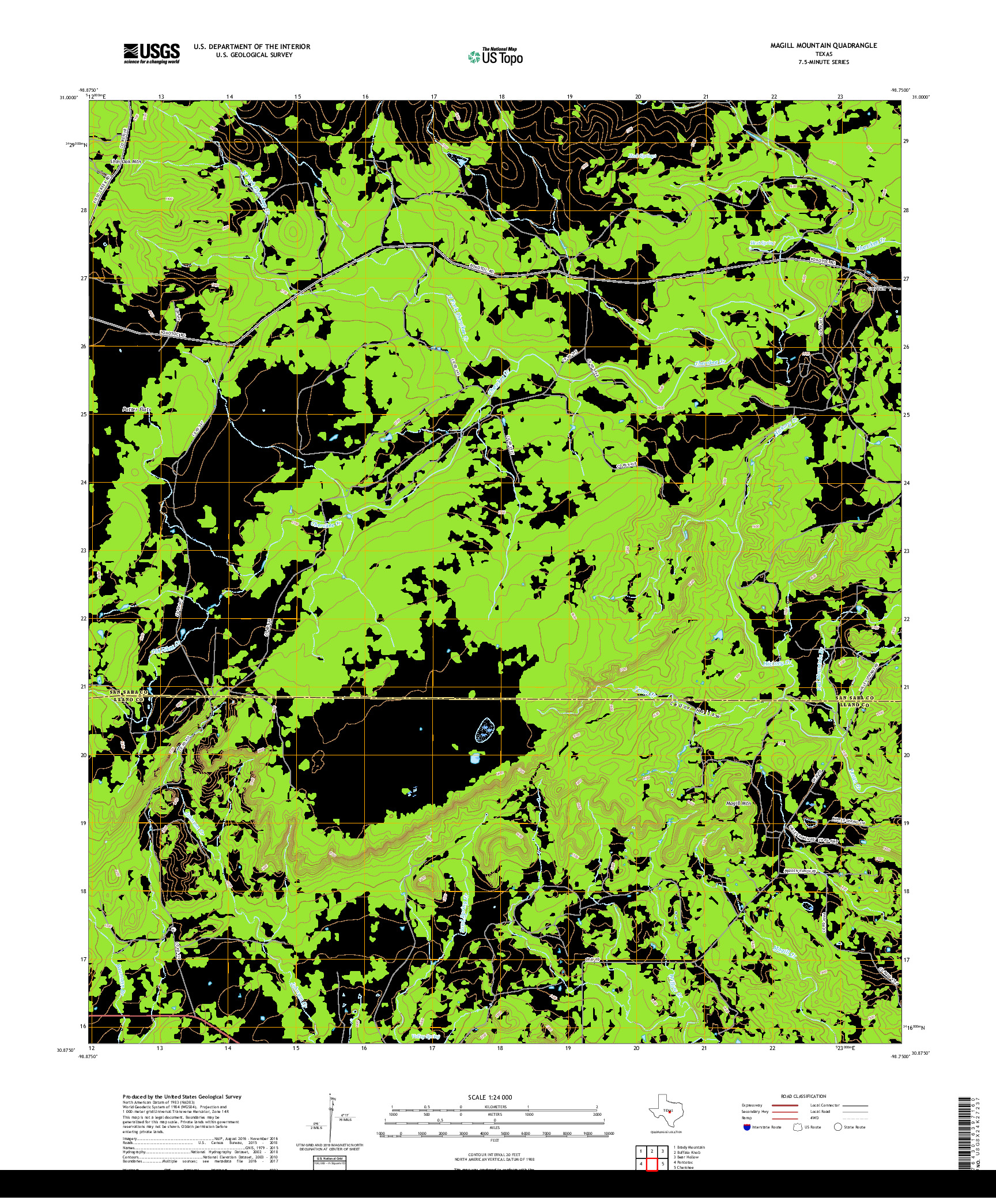 USGS US TOPO 7.5-MINUTE MAP FOR MAGILL MOUNTAIN, TX 2019