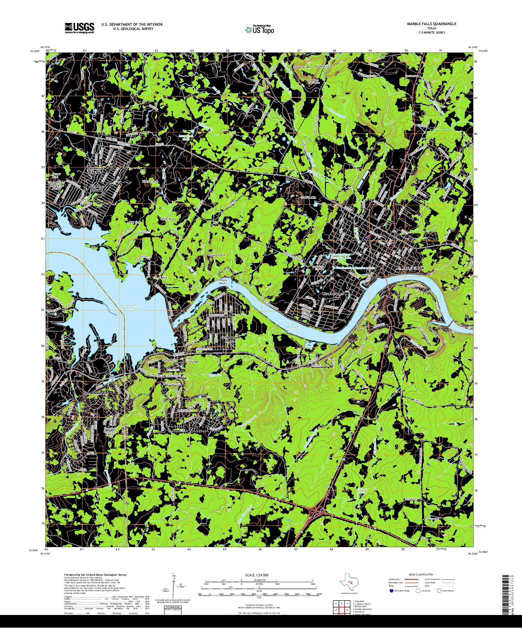USGS US TOPO 7.5-MINUTE MAP FOR MARBLE FALLS, TX 2019