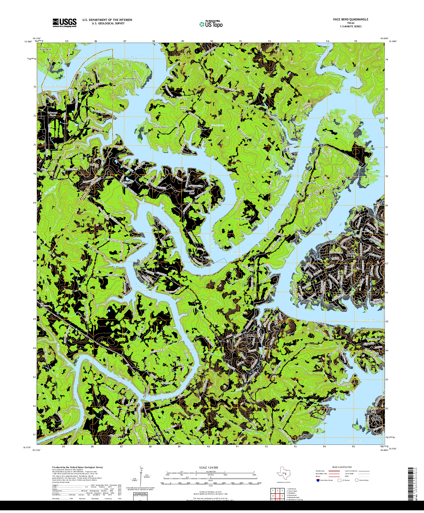 USGS US TOPO 7.5-MINUTE MAP FOR PACE BEND, TX 2019