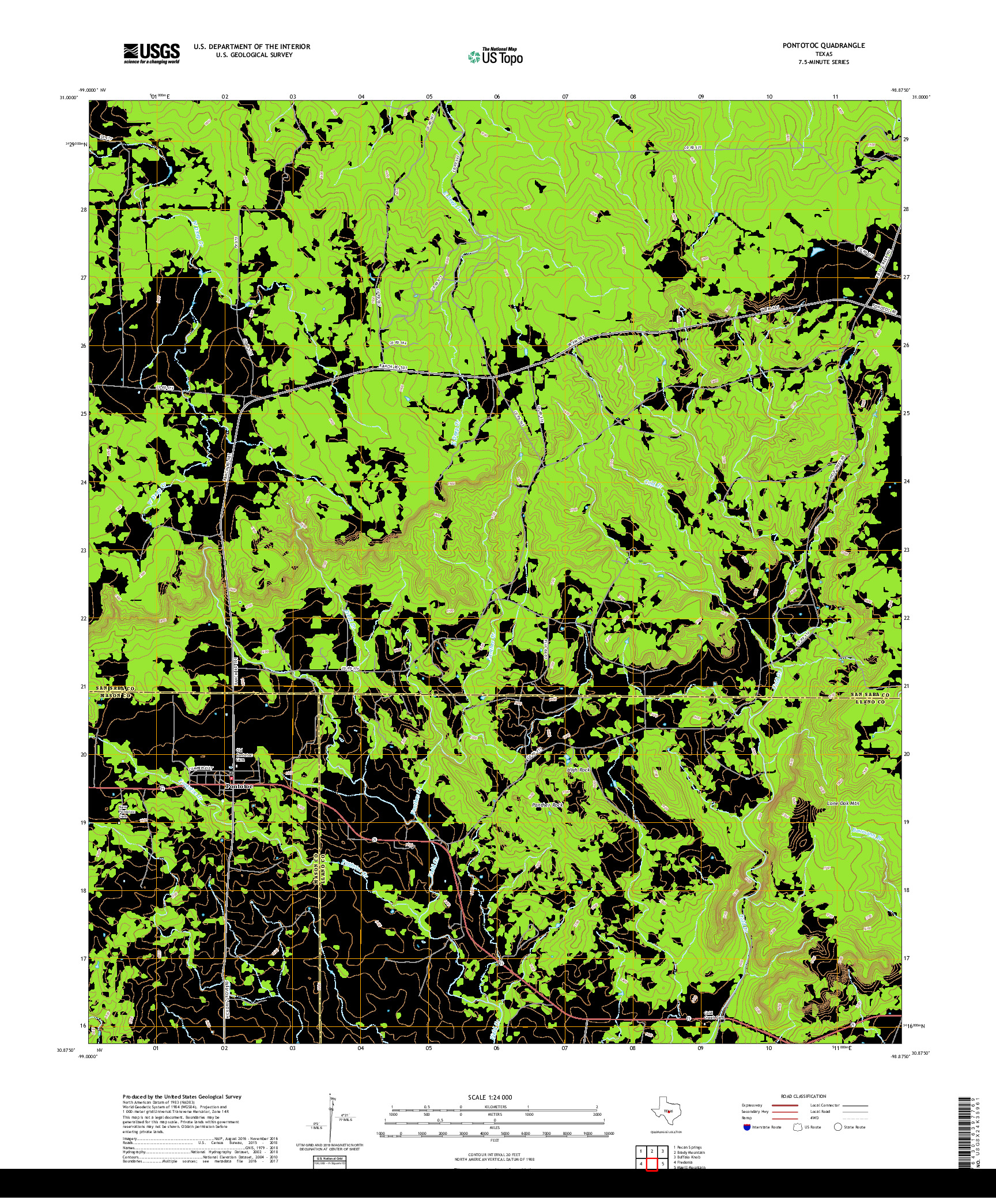 USGS US TOPO 7.5-MINUTE MAP FOR PONTOTOC, TX 2019