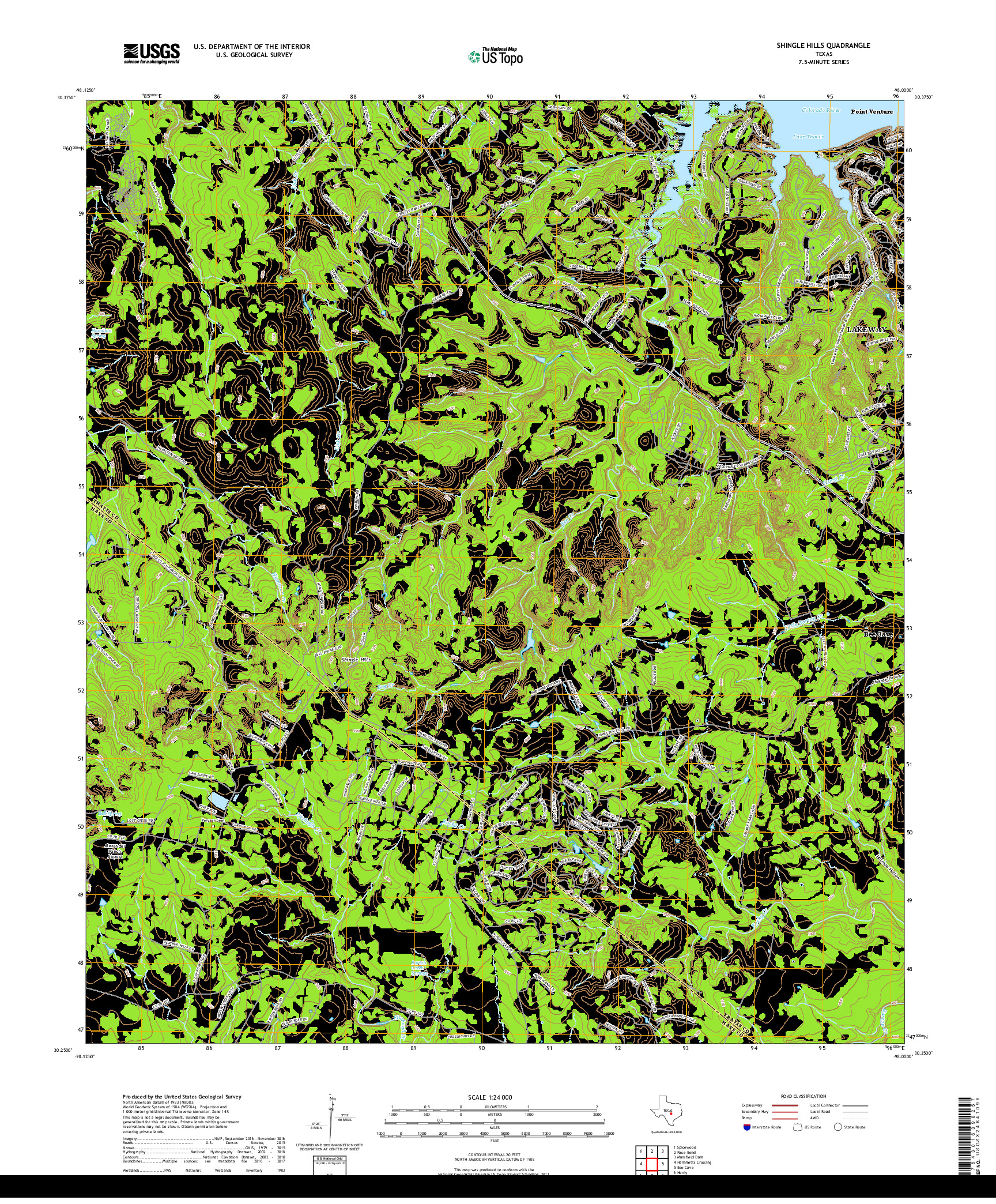 USGS US TOPO 7.5-MINUTE MAP FOR SHINGLE HILLS, TX 2019