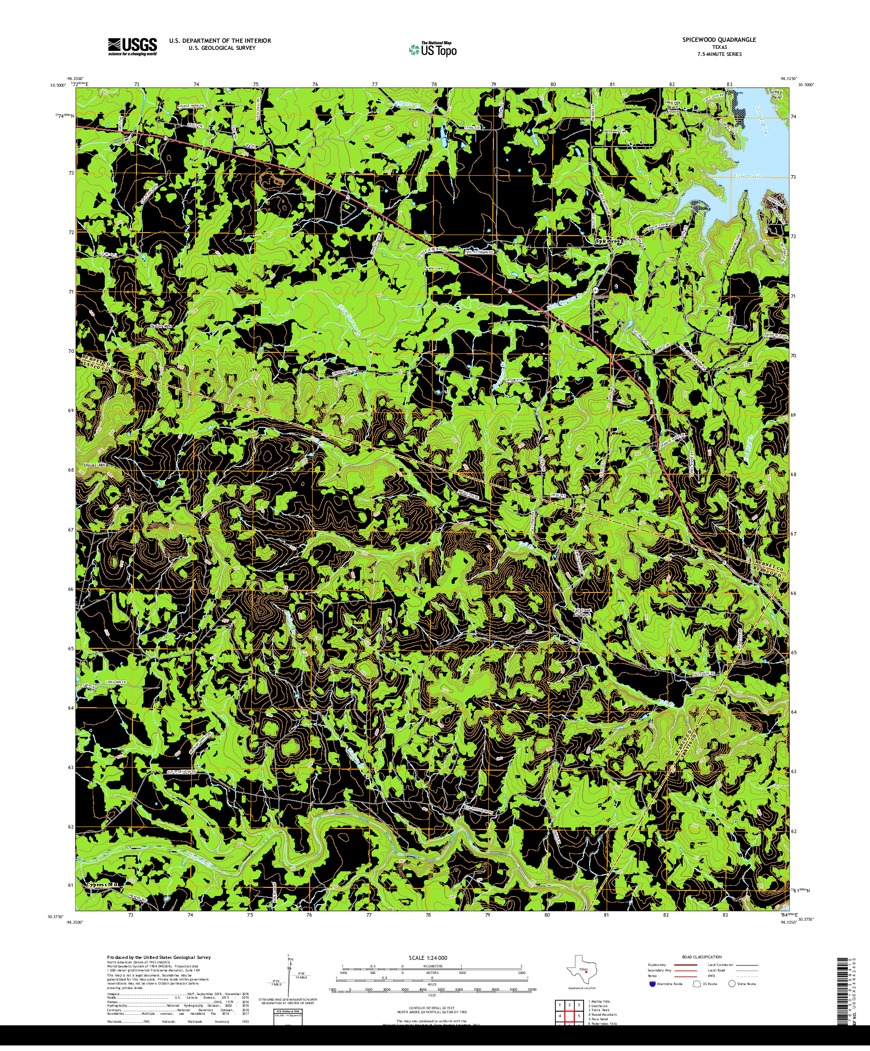 USGS US TOPO 7.5-MINUTE MAP FOR SPICEWOOD, TX 2019