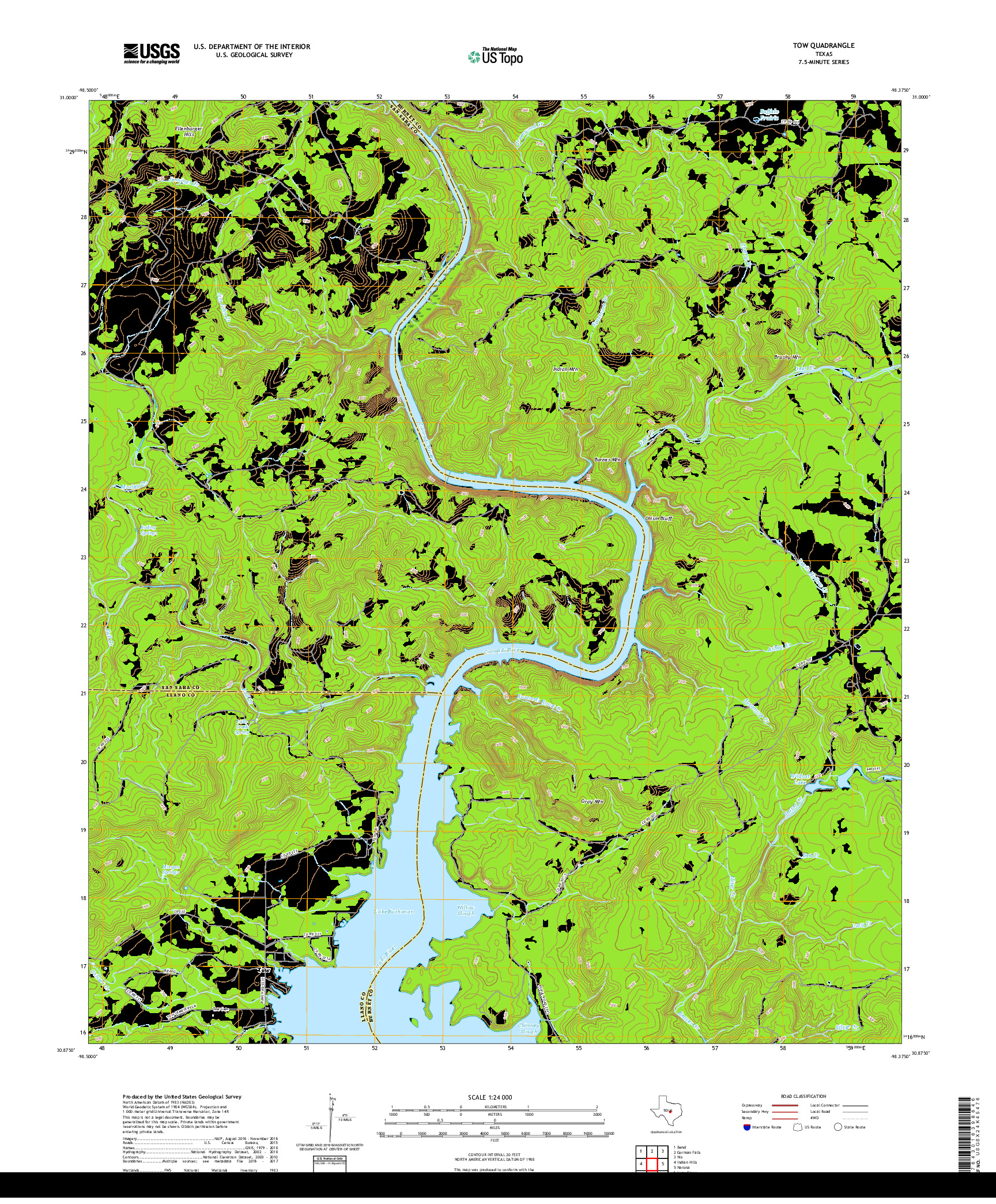 USGS US TOPO 7.5-MINUTE MAP FOR TOW, TX 2019