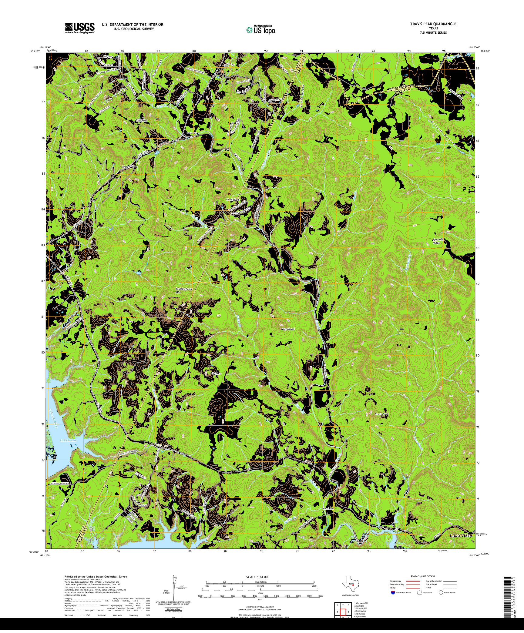 USGS US TOPO 7.5-MINUTE MAP FOR TRAVIS PEAK, TX 2019