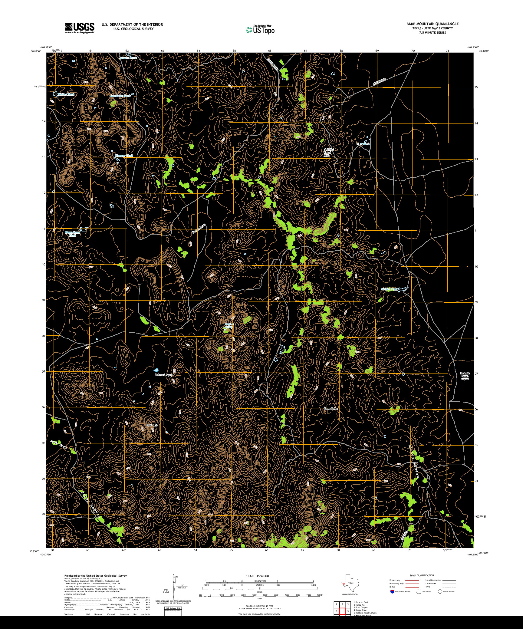 USGS US TOPO 7.5-MINUTE MAP FOR BARE MOUNTAIN, TX 2019