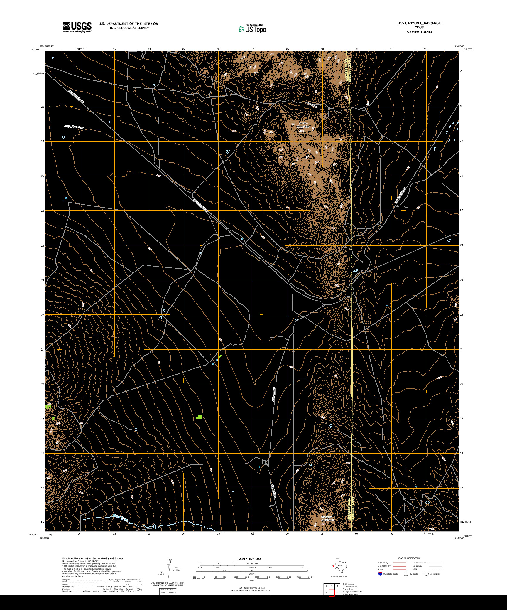 USGS US TOPO 7.5-MINUTE MAP FOR BASS CANYON, TX 2019