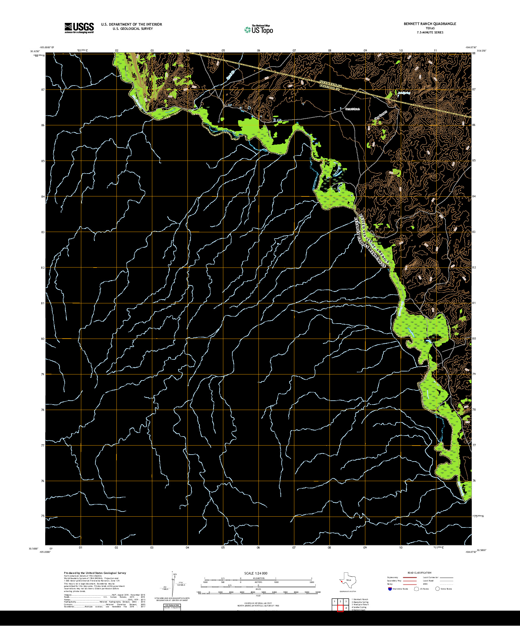 USGS US TOPO 7.5-MINUTE MAP FOR BENNETT RANCH, TX,CHH 2019