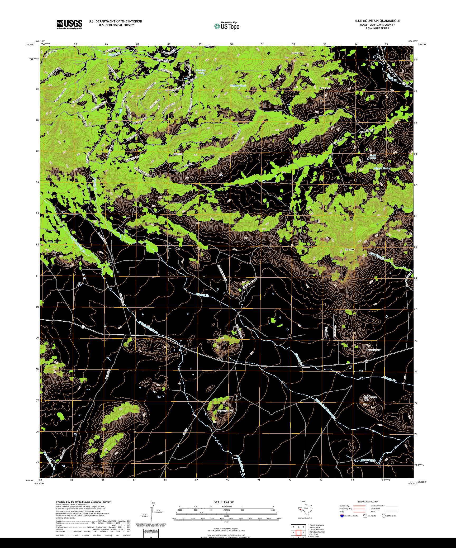 USGS US TOPO 7.5-MINUTE MAP FOR BLUE MOUNTAIN, TX 2019