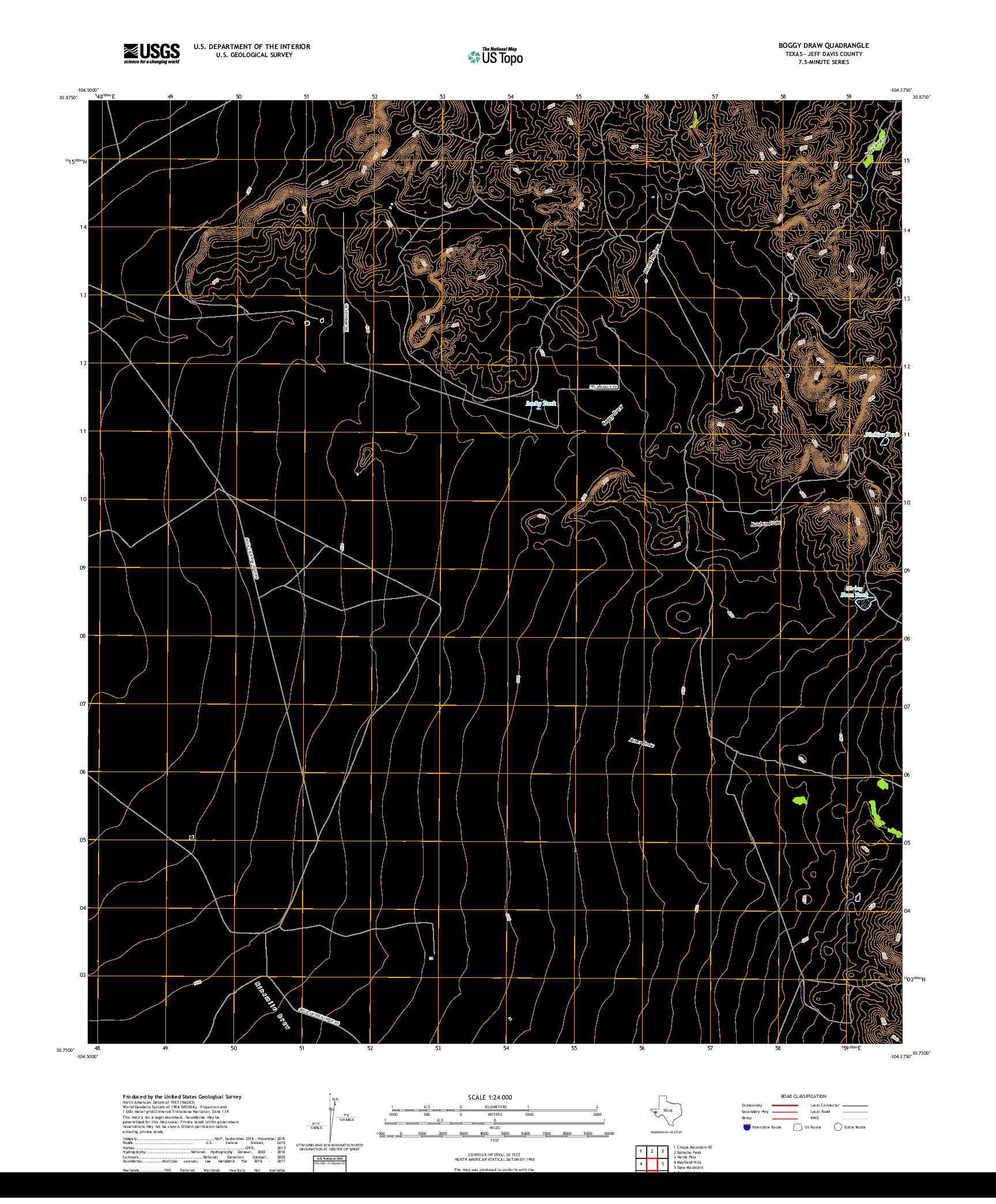 USGS US TOPO 7.5-MINUTE MAP FOR BOGGY DRAW, TX 2019