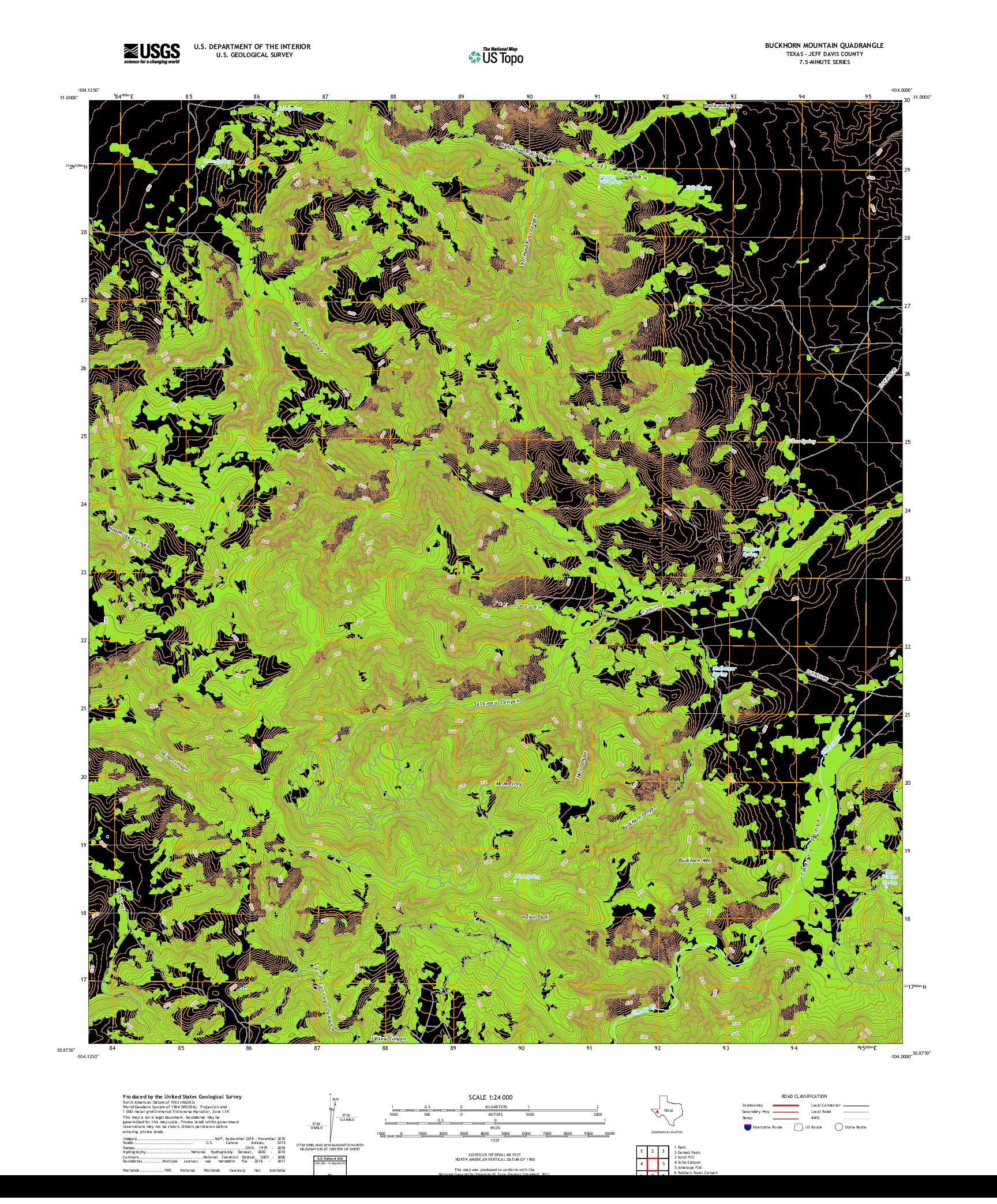 USGS US TOPO 7.5-MINUTE MAP FOR BUCKHORN MOUNTAIN, TX 2019