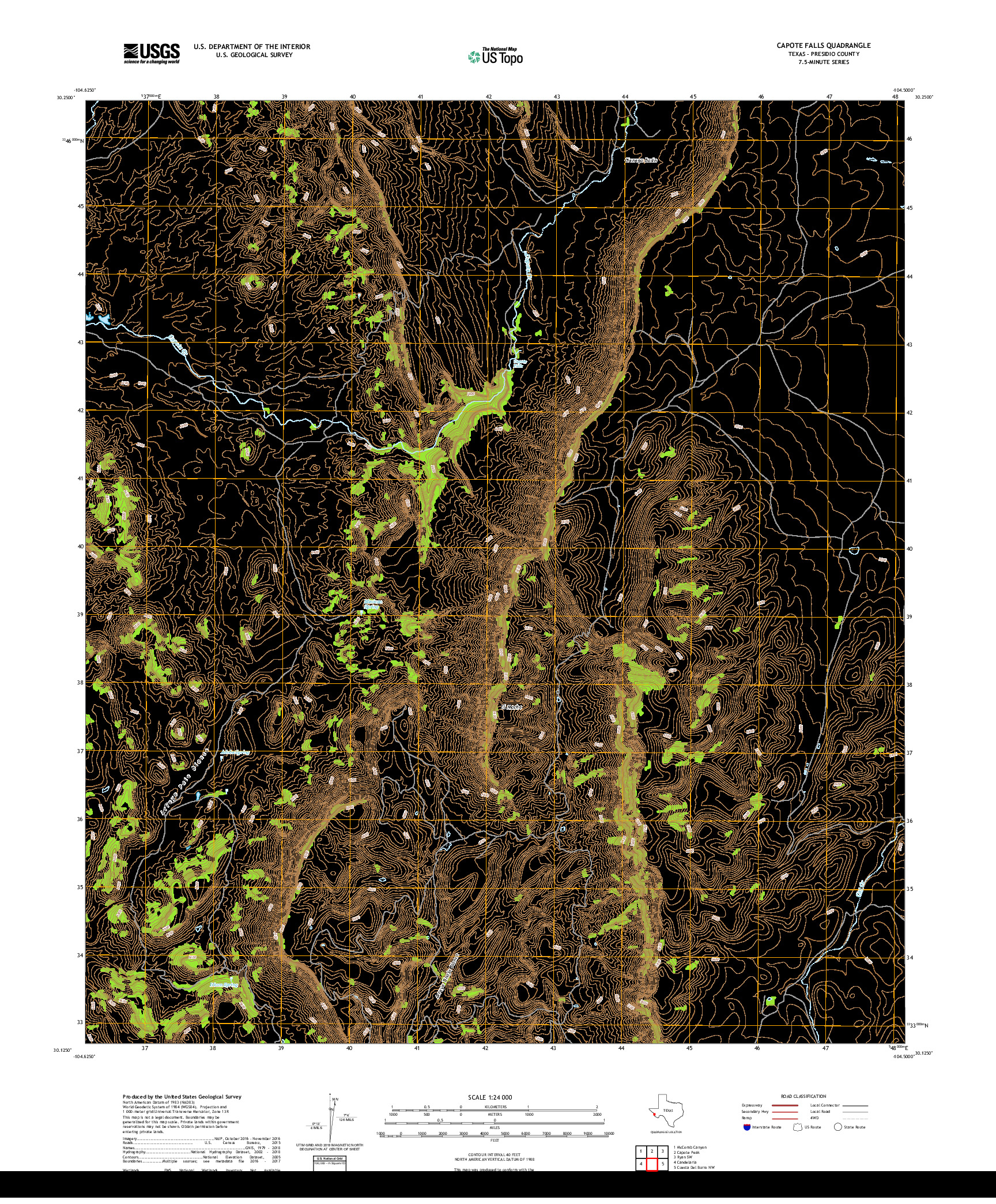 USGS US TOPO 7.5-MINUTE MAP FOR CAPOTE FALLS, TX 2019