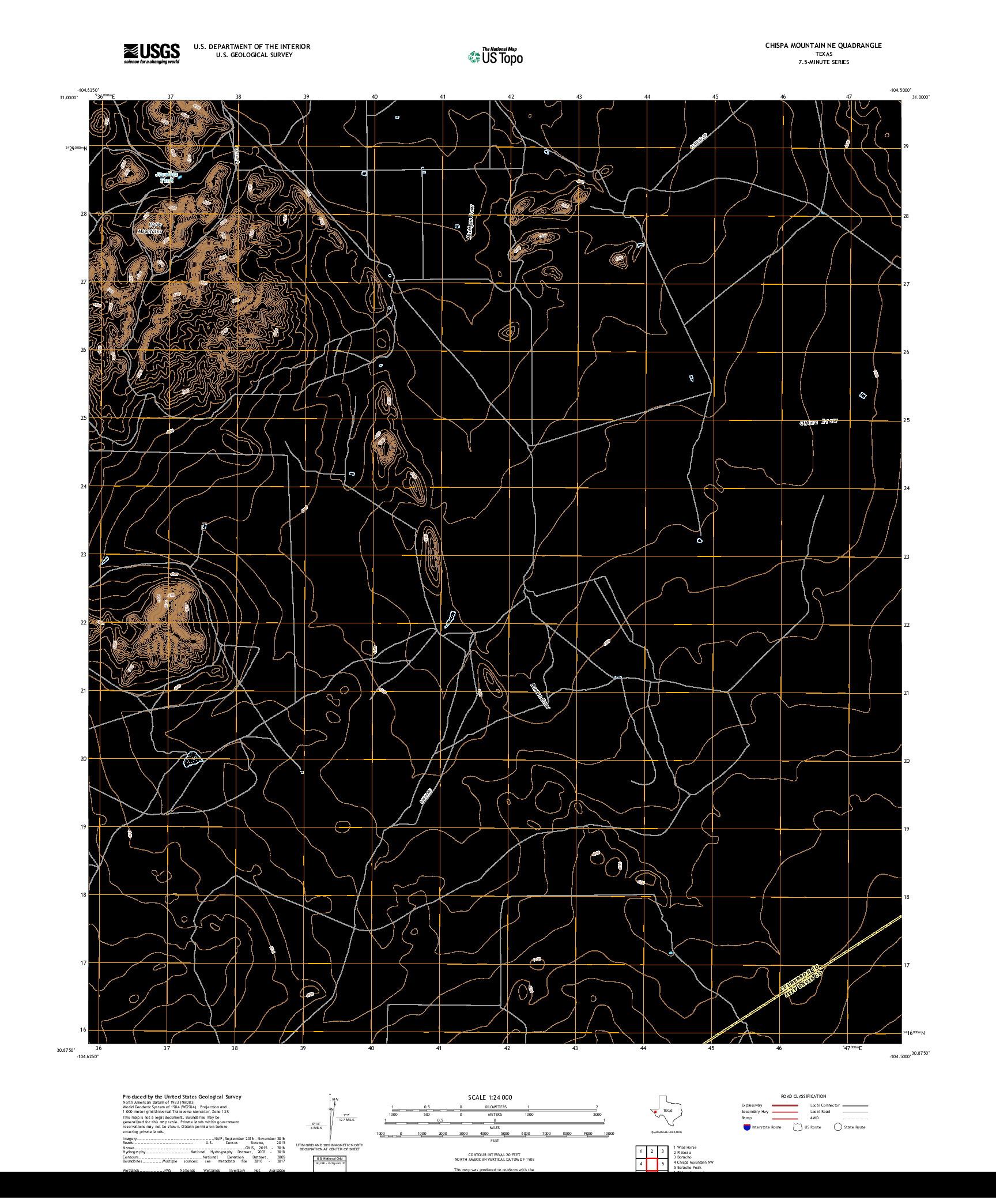 USGS US TOPO 7.5-MINUTE MAP FOR CHISPA MOUNTAIN NE, TX 2019