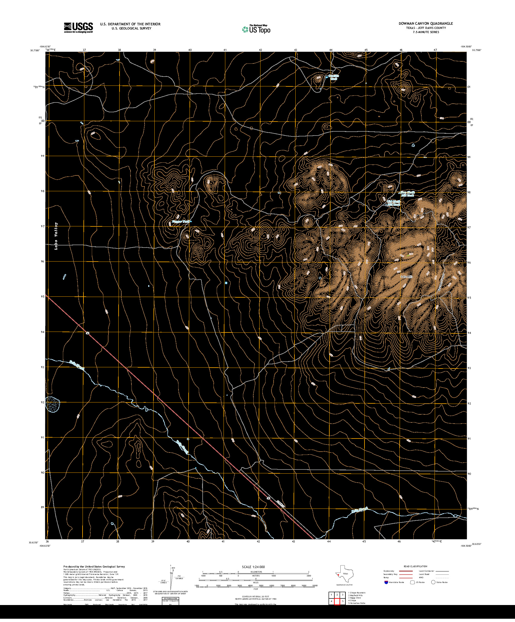 USGS US TOPO 7.5-MINUTE MAP FOR DOWMAN CANYON, TX 2019