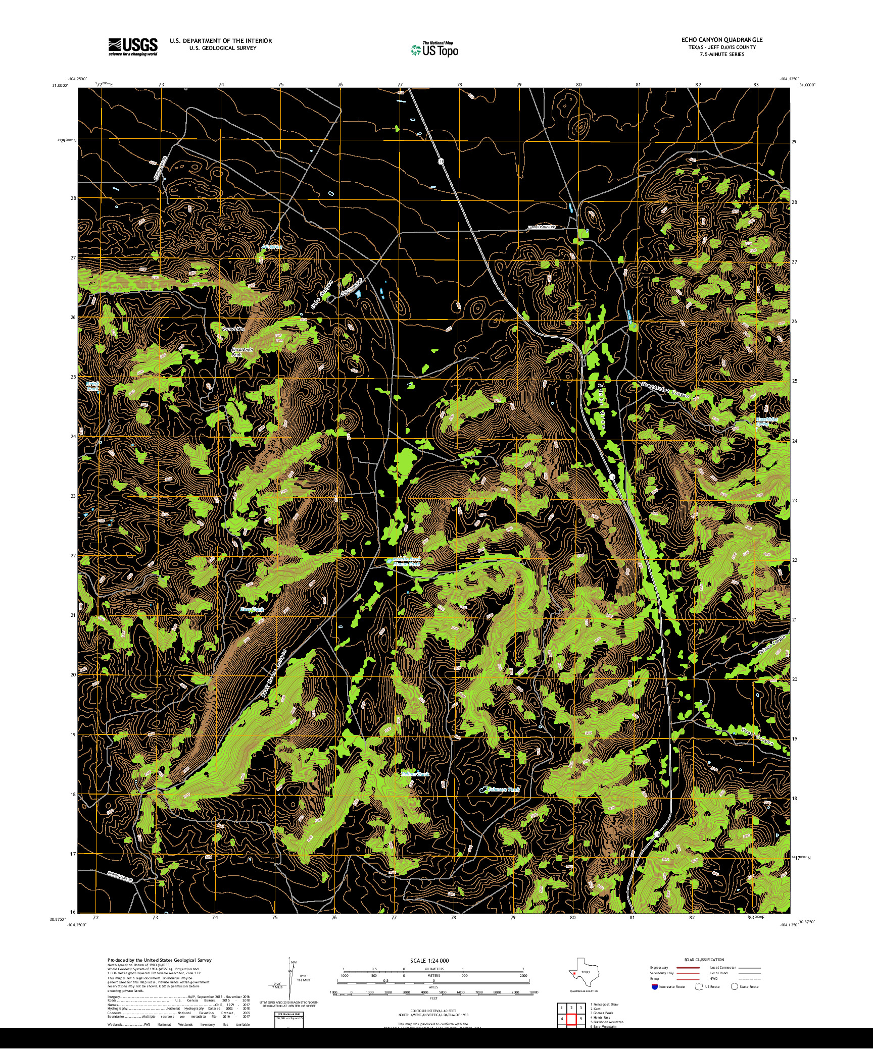 USGS US TOPO 7.5-MINUTE MAP FOR ECHO CANYON, TX 2019