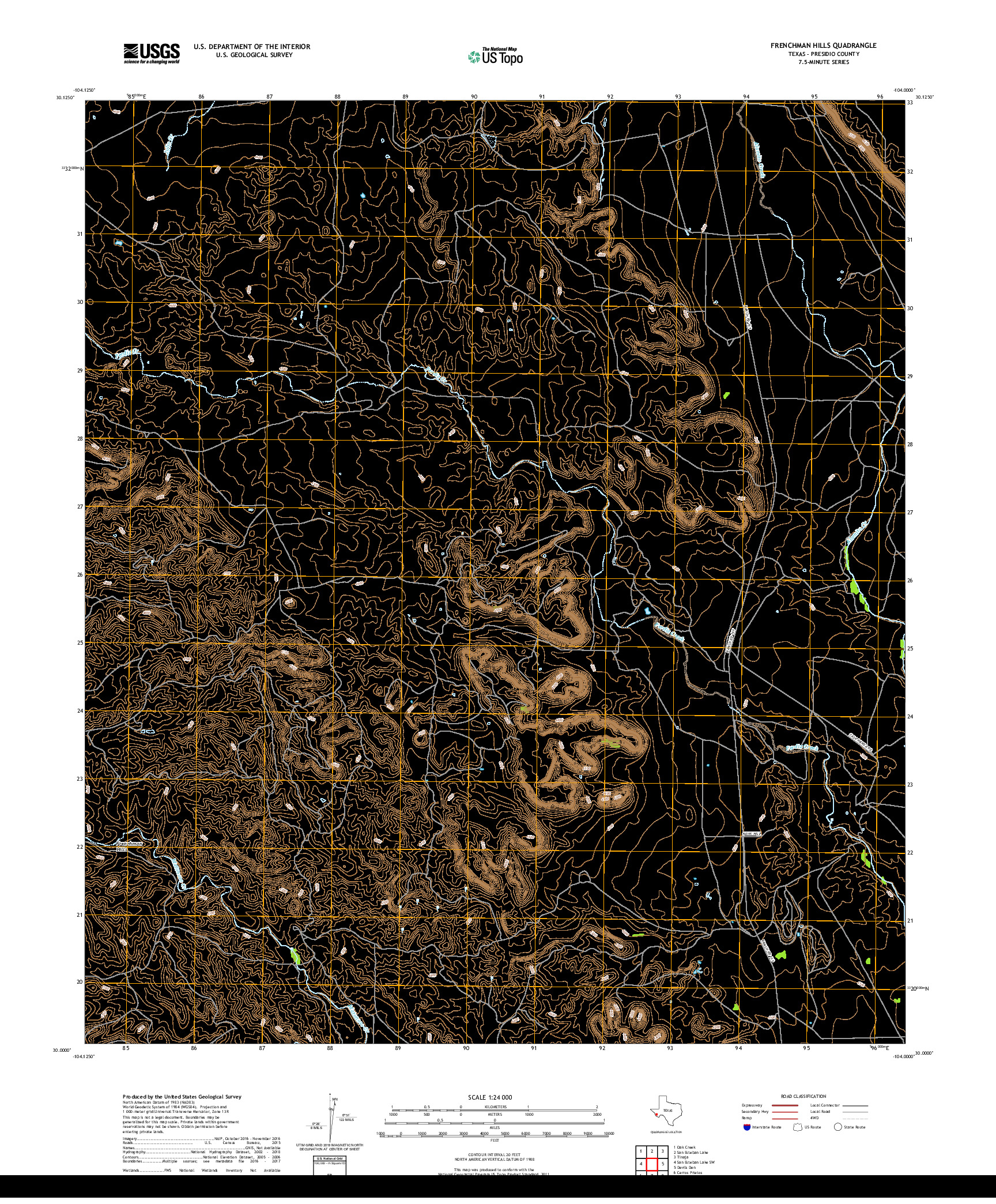 USGS US TOPO 7.5-MINUTE MAP FOR FRENCHMAN HILLS, TX 2019