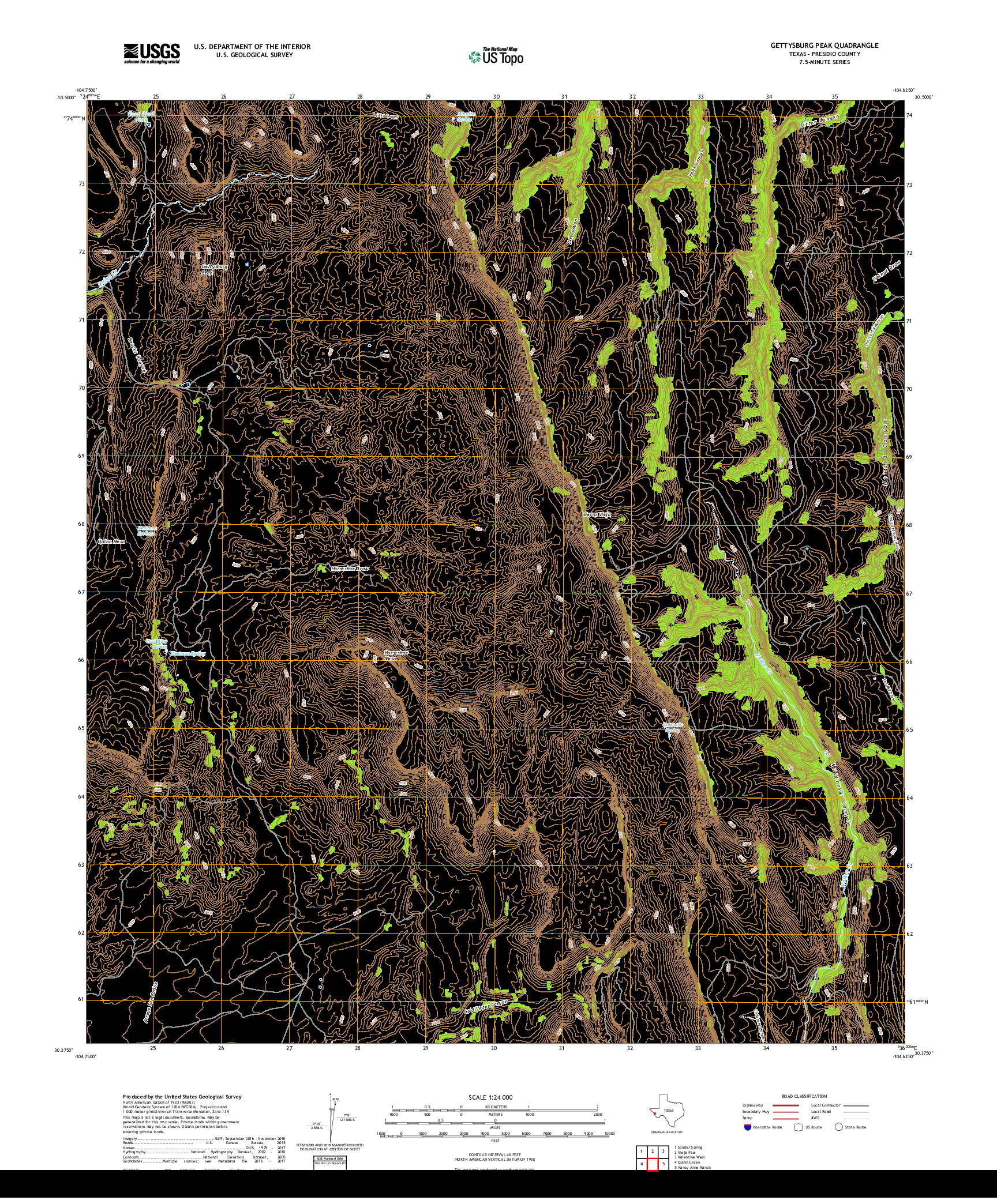 USGS US TOPO 7.5-MINUTE MAP FOR GETTYSBURG PEAK, TX 2019
