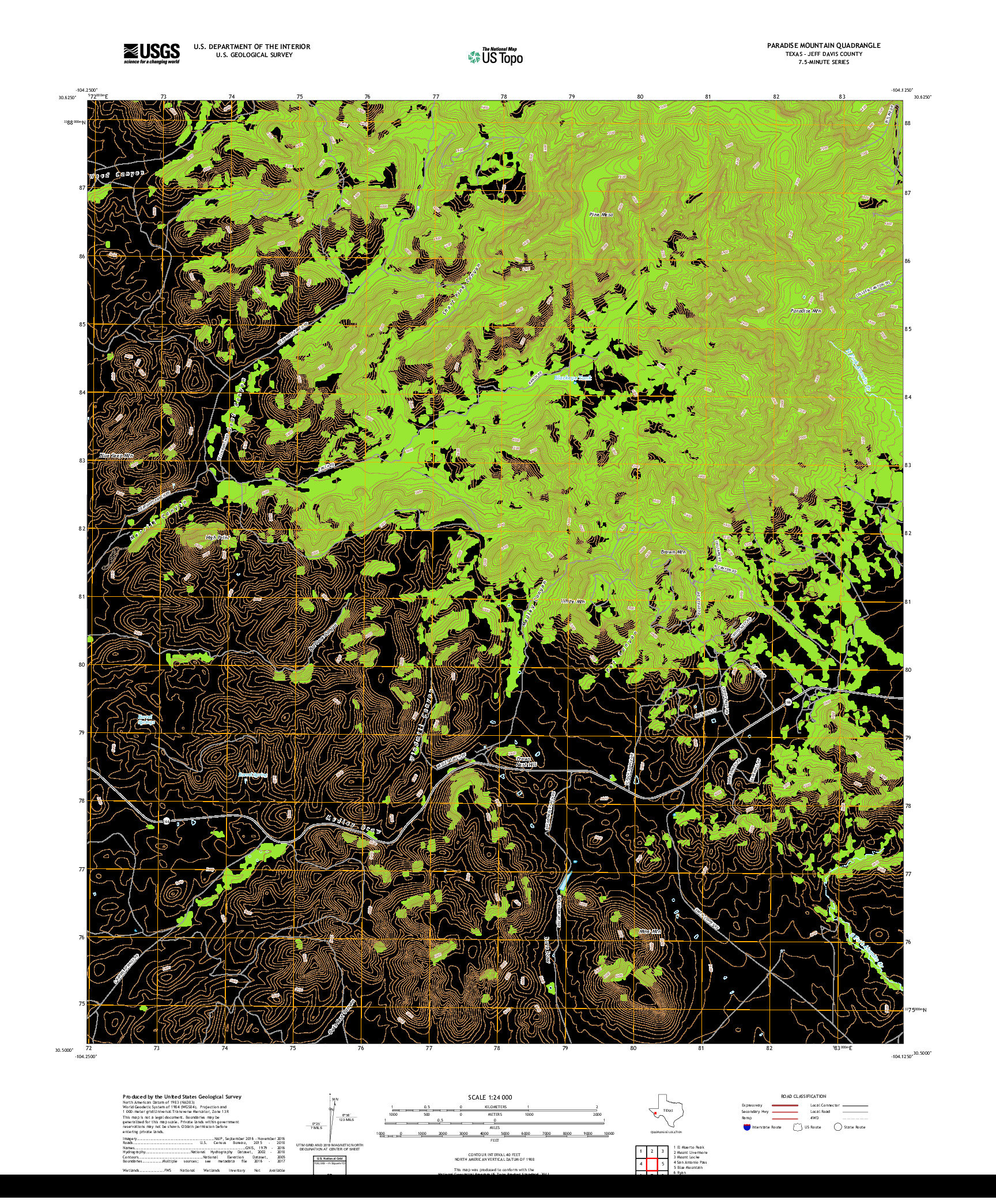 USGS US TOPO 7.5-MINUTE MAP FOR PARADISE MOUNTAIN, TX 2019