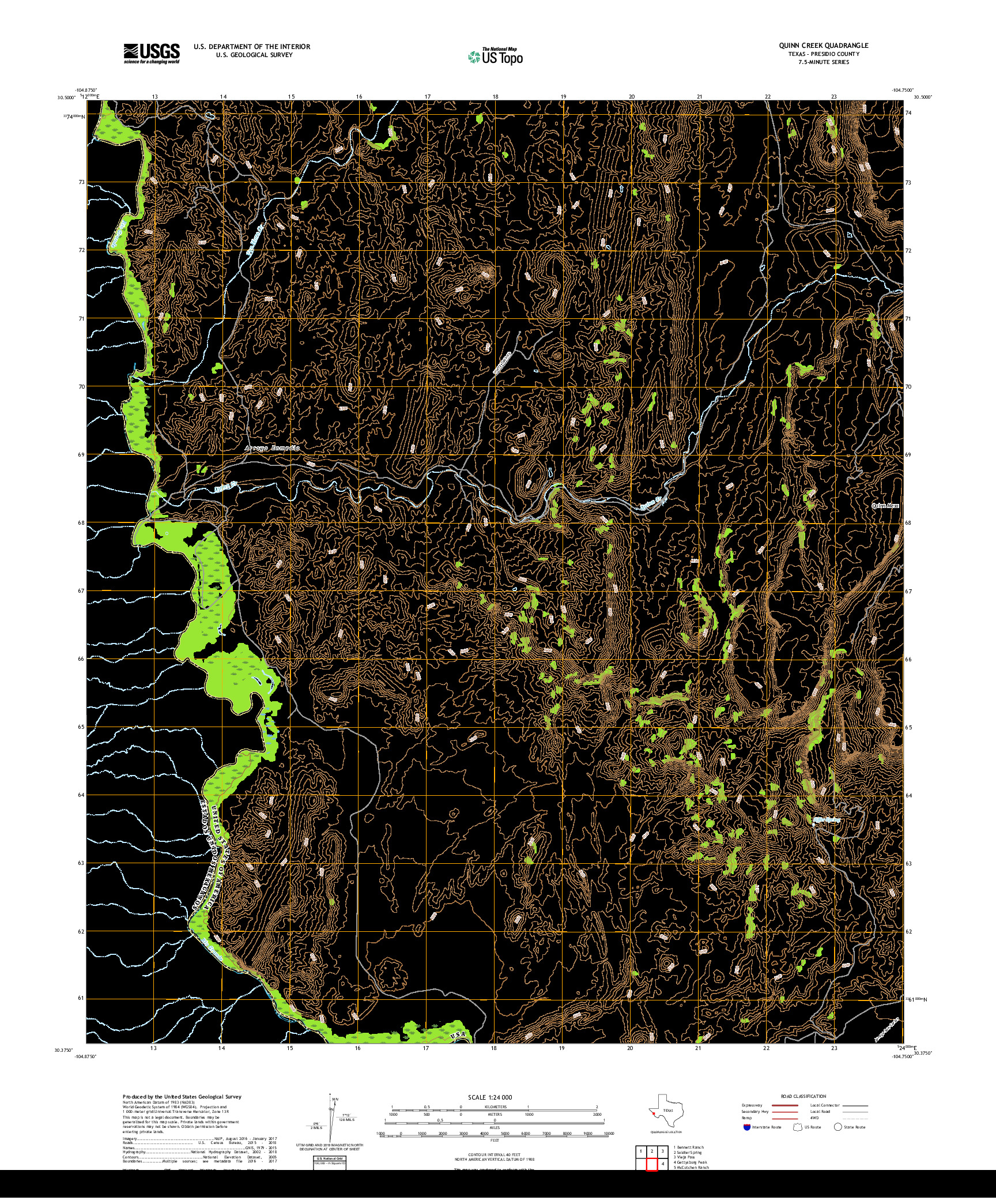 USGS US TOPO 7.5-MINUTE MAP FOR QUINN CREEK, TX,CHH 2019