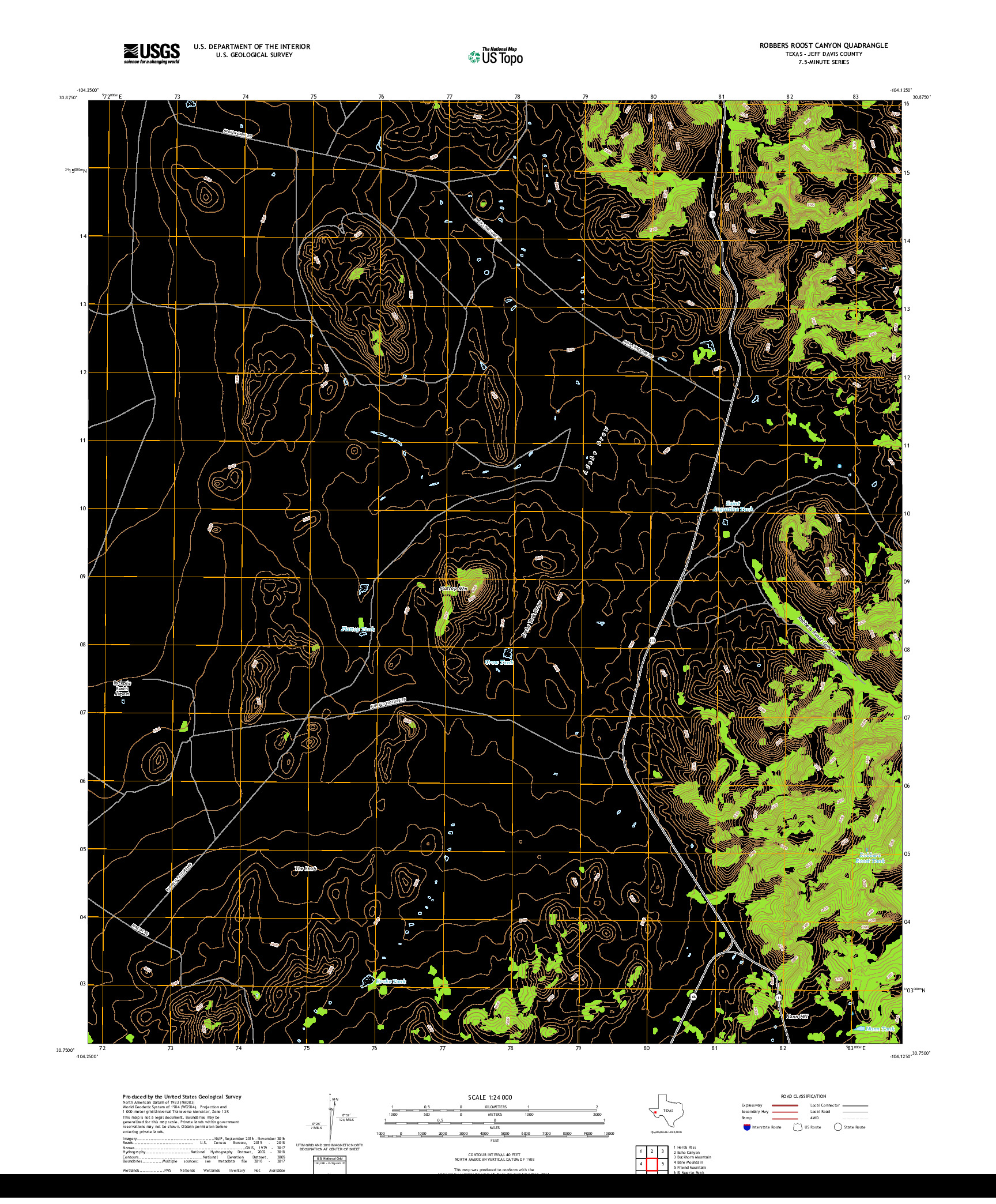 USGS US TOPO 7.5-MINUTE MAP FOR ROBBERS ROOST CANYON, TX 2019