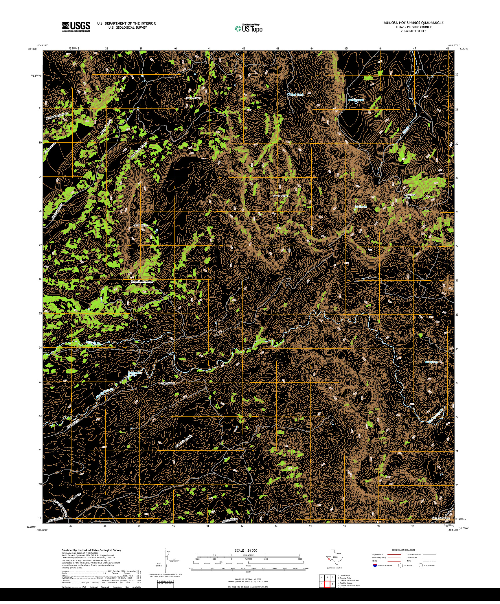 USGS US TOPO 7.5-MINUTE MAP FOR RUIDOSA HOT SPRINGS, TX 2019